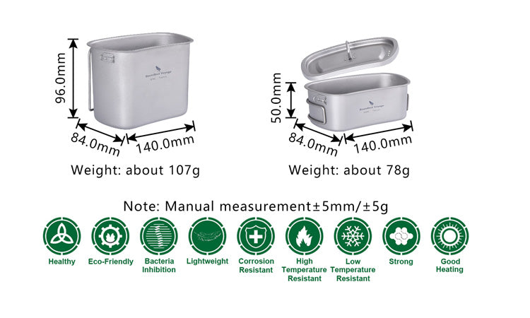 Boundless Voyage TA1 Titanium Military Canteen Set 400ml+750ml Ultralight Cooking & Mess Kit for Camping & Survival