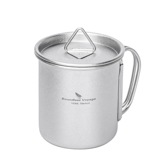 Boundless Voyage 150ml Titanium Camping Mug with Lid – Ultralight Cup with Folding Handles for Hiking, Backpacking & Outdoor Cooking