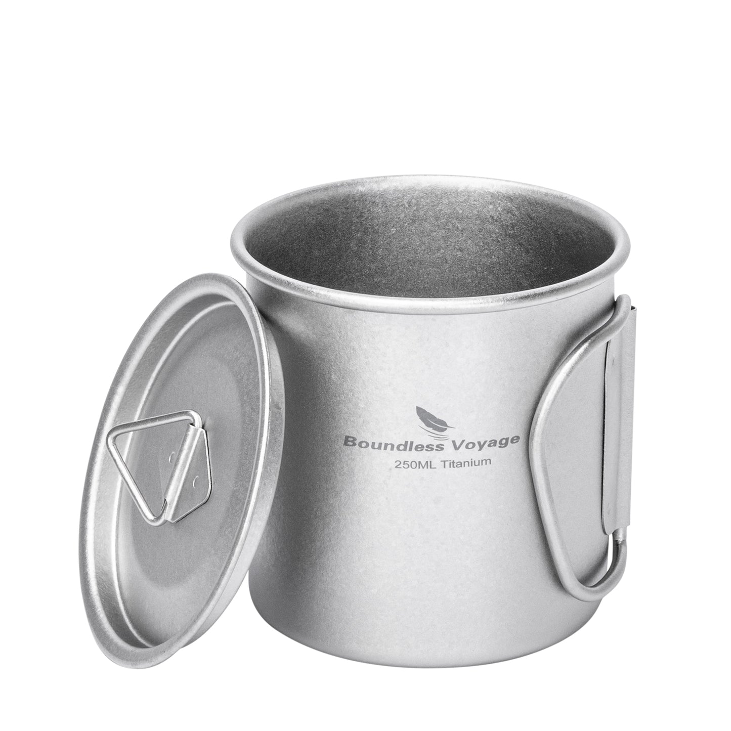 Boundless Voyage 250ml TA1 Titanium Mug with Lid – Lightweight Camping Cup with Folding Handles for Hiking & Travel