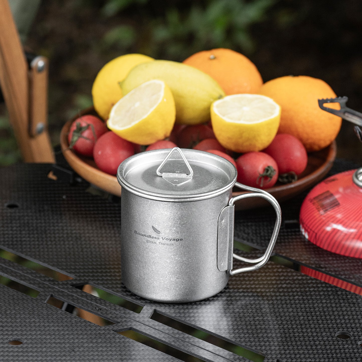 Boundless Voyage 250ml TA1 Titanium Mug with Lid – Lightweight Camping Cup with Folding Handles for Hiking & Travel