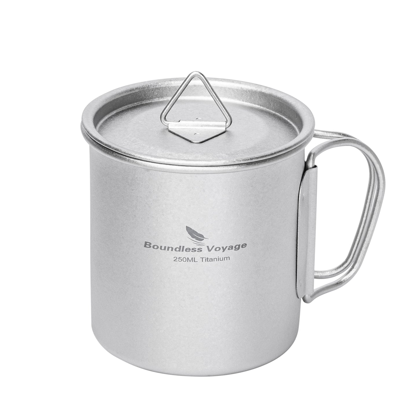 Boundless Voyage 250ml TA1 Titanium Mug with Lid – Lightweight Camping Cup with Folding Handles for Hiking & Travel
