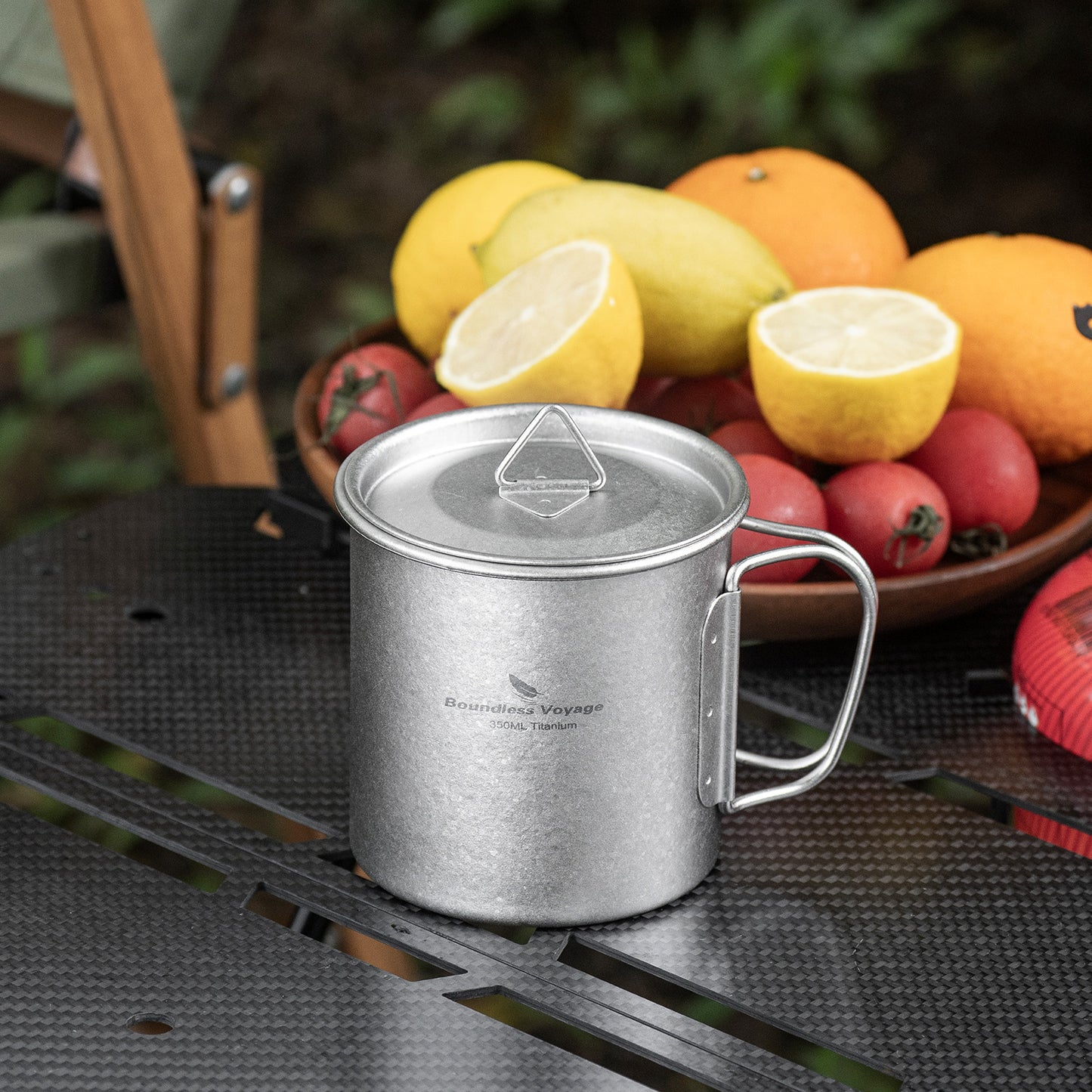 Boundless Voyage Titanium Camping Cup 350ml – Single-Wall Mug with Lid & Folding Handles for Backpacking & Outdoor Use