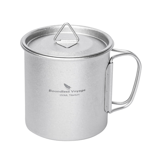 Boundless Voyage Titanium Camping Cup 350ml – Single-Wall Mug with Lid & Folding Handles for Backpacking & Outdoor Use
