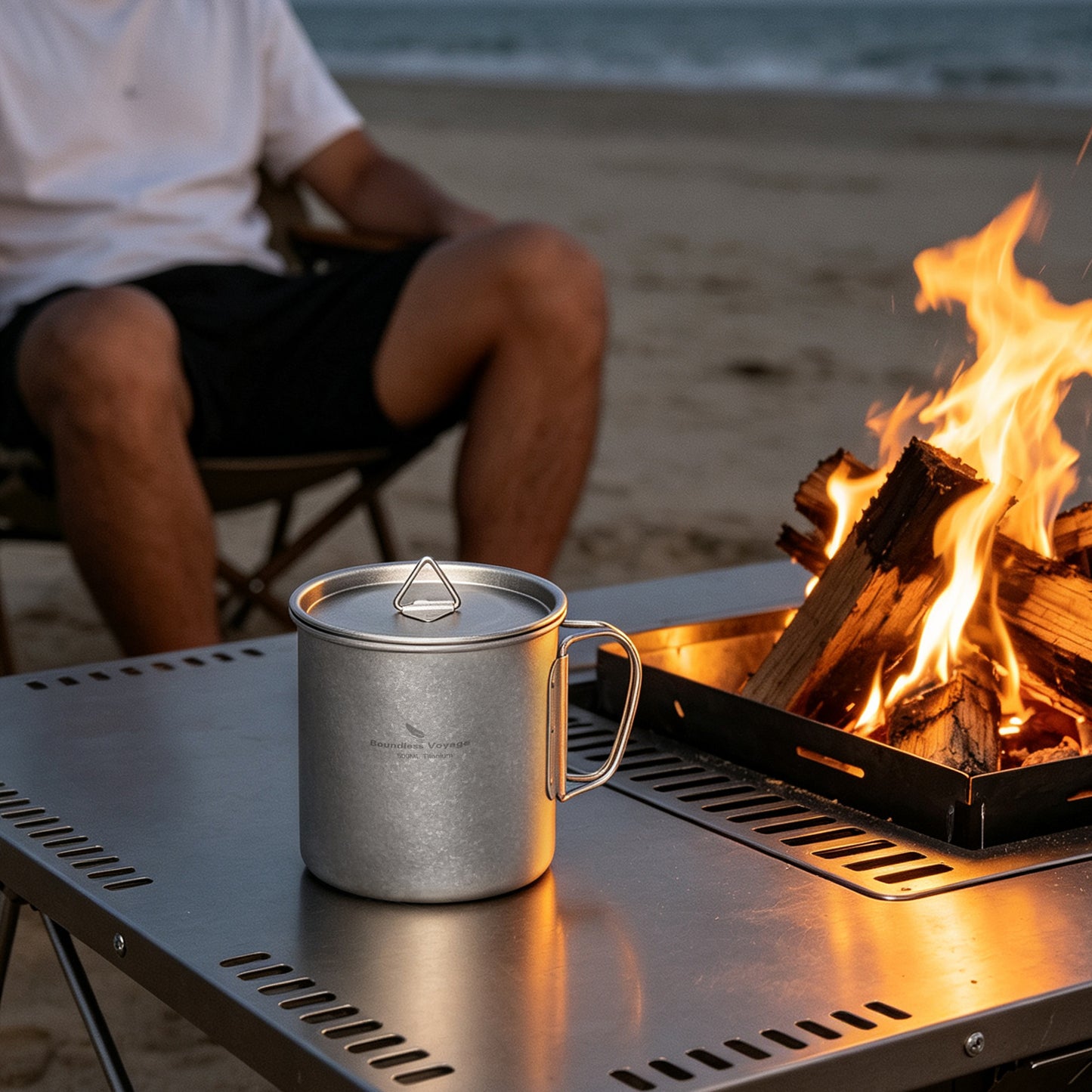 Boundless Voyage 500ml Titanium Camping Mug with Lid – Ultralight Cup with Folding Handles for Hiking, Backpacking & Outdoor Cooking