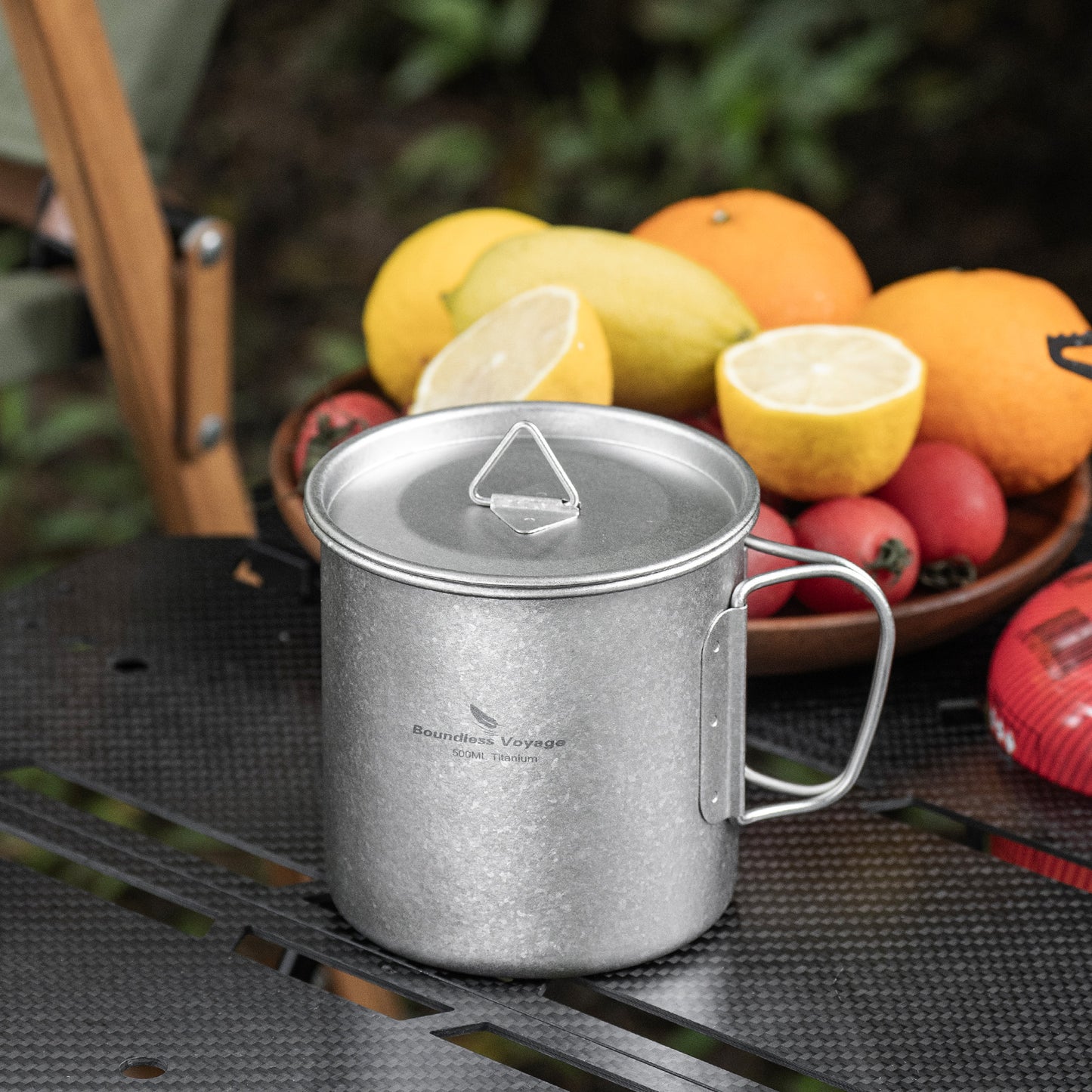 Boundless Voyage 500ml Titanium Camping Mug with Lid – Ultralight Cup with Folding Handles for Hiking, Backpacking & Outdoor Cooking