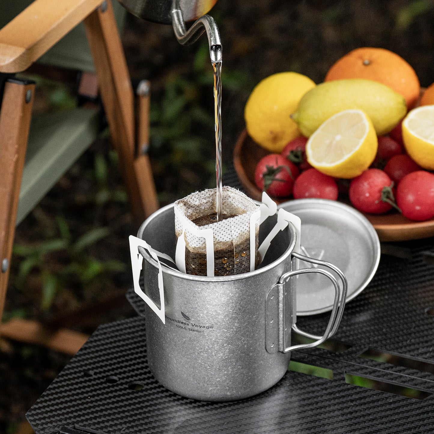 Boundless Voyage 500ml Titanium Camping Mug with Lid – Ultralight Cup with Folding Handles for Hiking, Backpacking & Outdoor Cooking