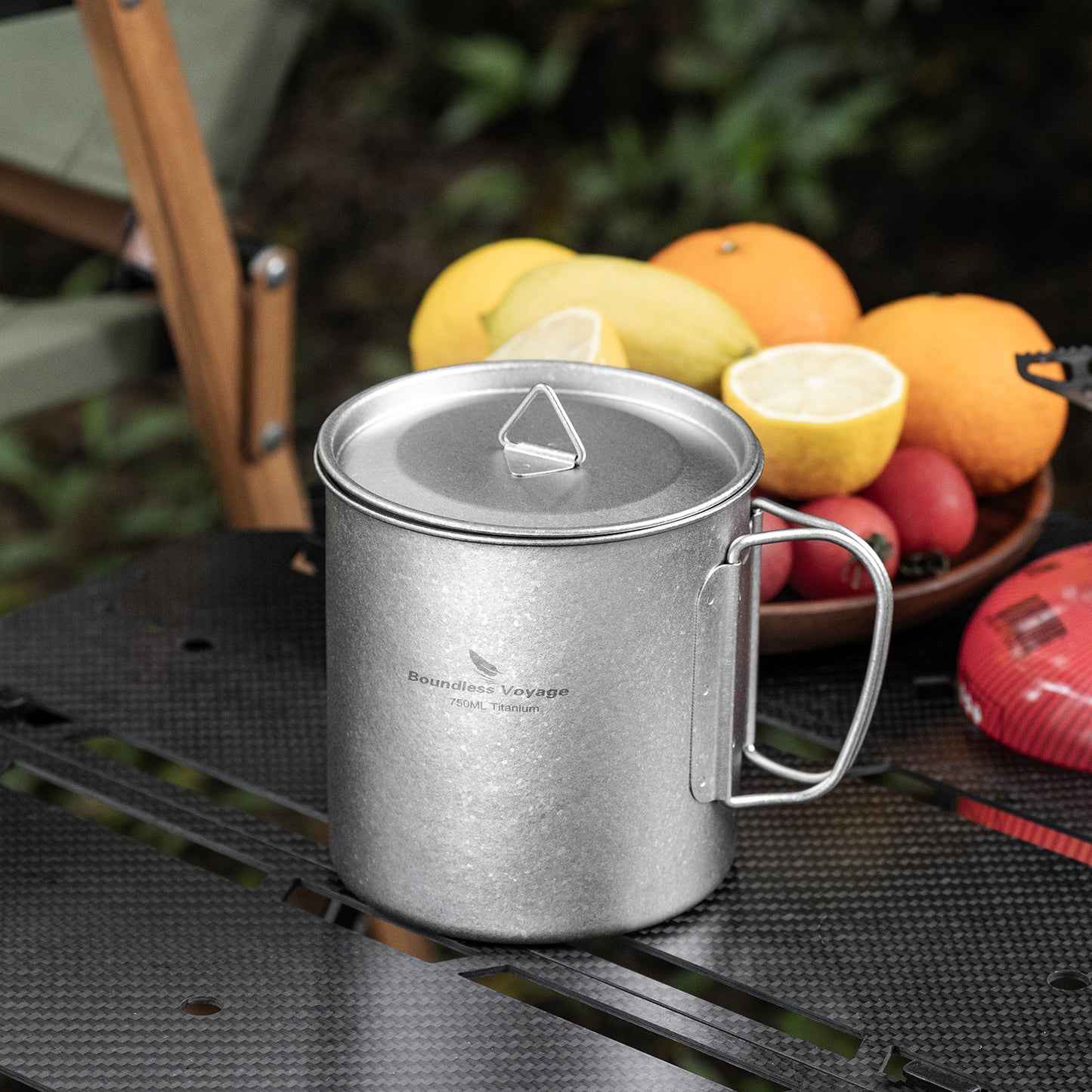 Boundless Voyage 750ml Titanium Camping Mug with Lid – Ultralight Pot Cup with Folding Handles for Backpacking & Outdoor Cooking