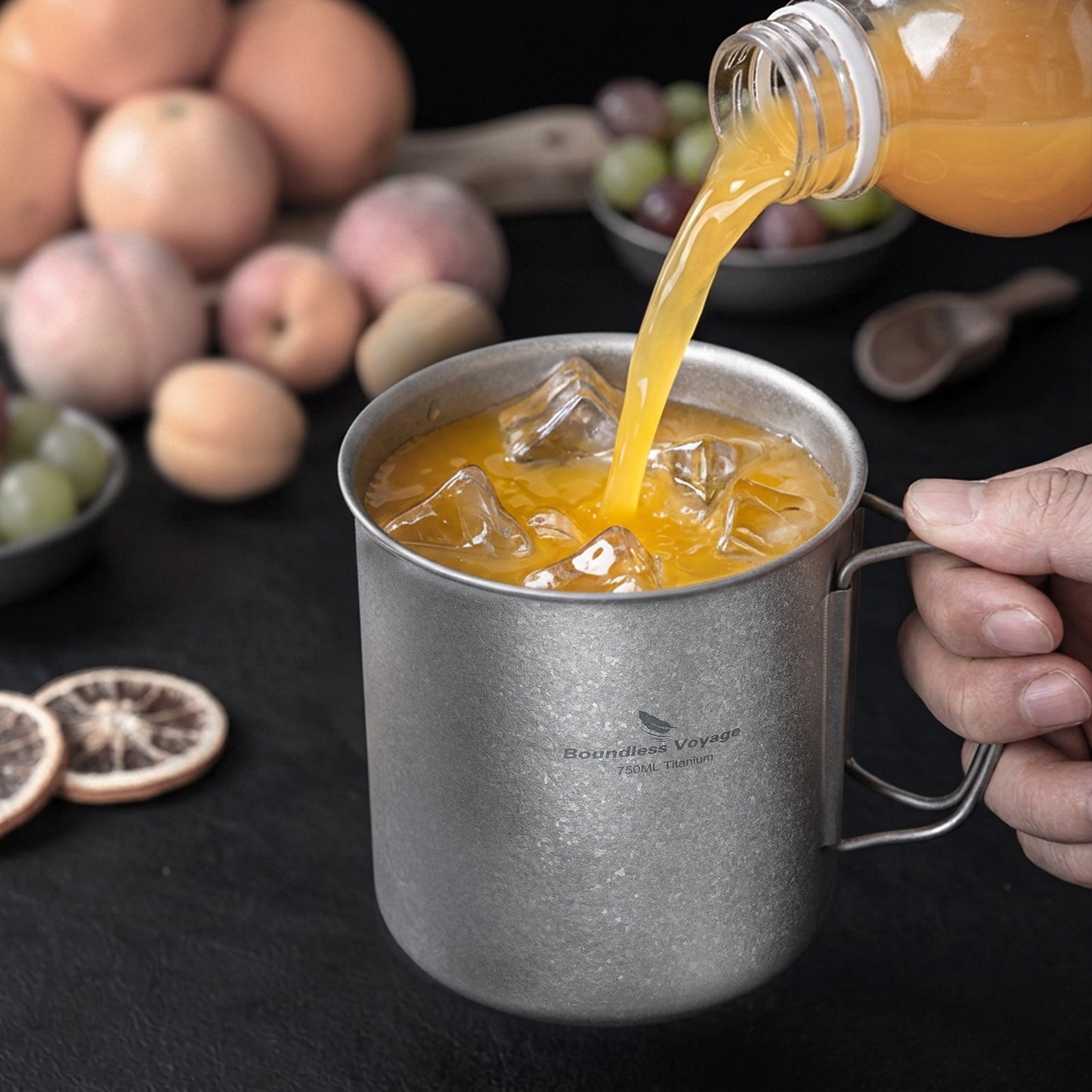 Boundless Voyage 750ml Titanium Camping Mug with Lid – Ultralight Pot Cup with Folding Handles for Backpacking & Outdoor Cooking