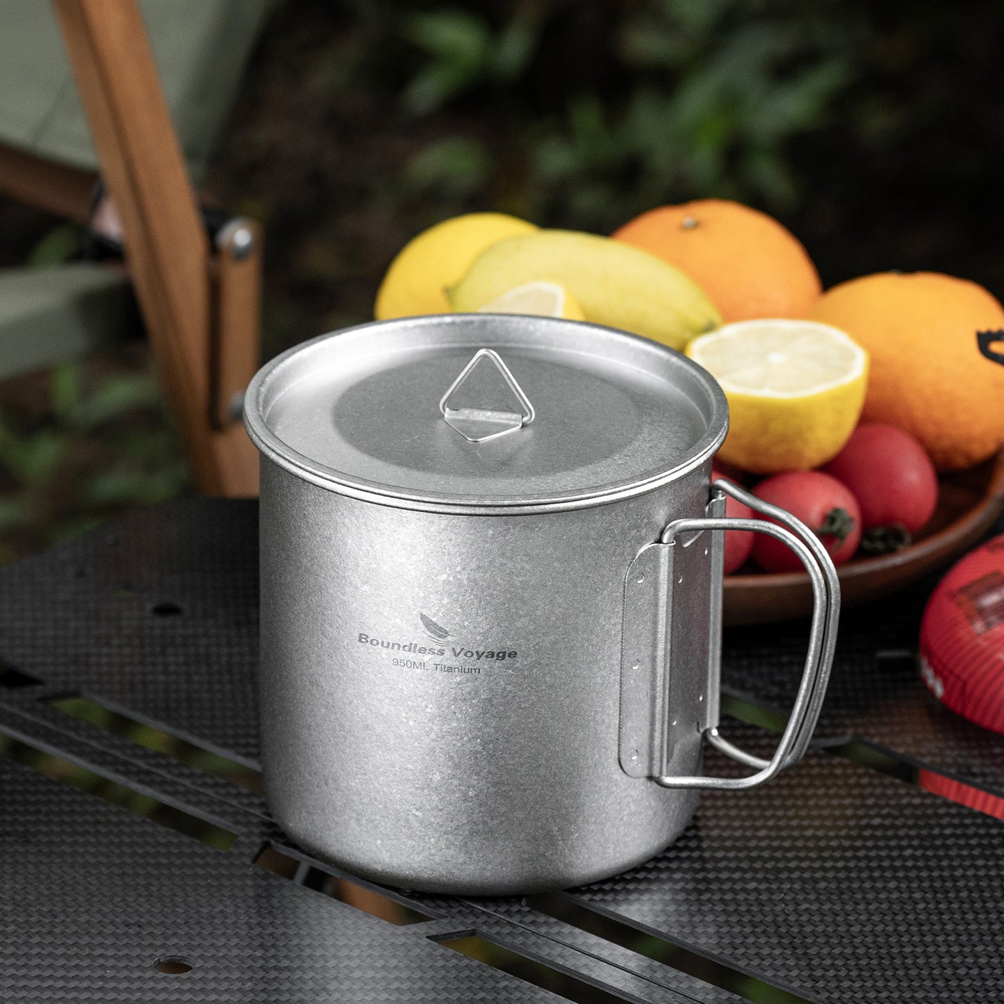 Boundless Voyage 950ml Titanium Camping Mug with Lid – Ultralight Pot Cup with Folding Handles for Backpacking & Outdoor Cooking