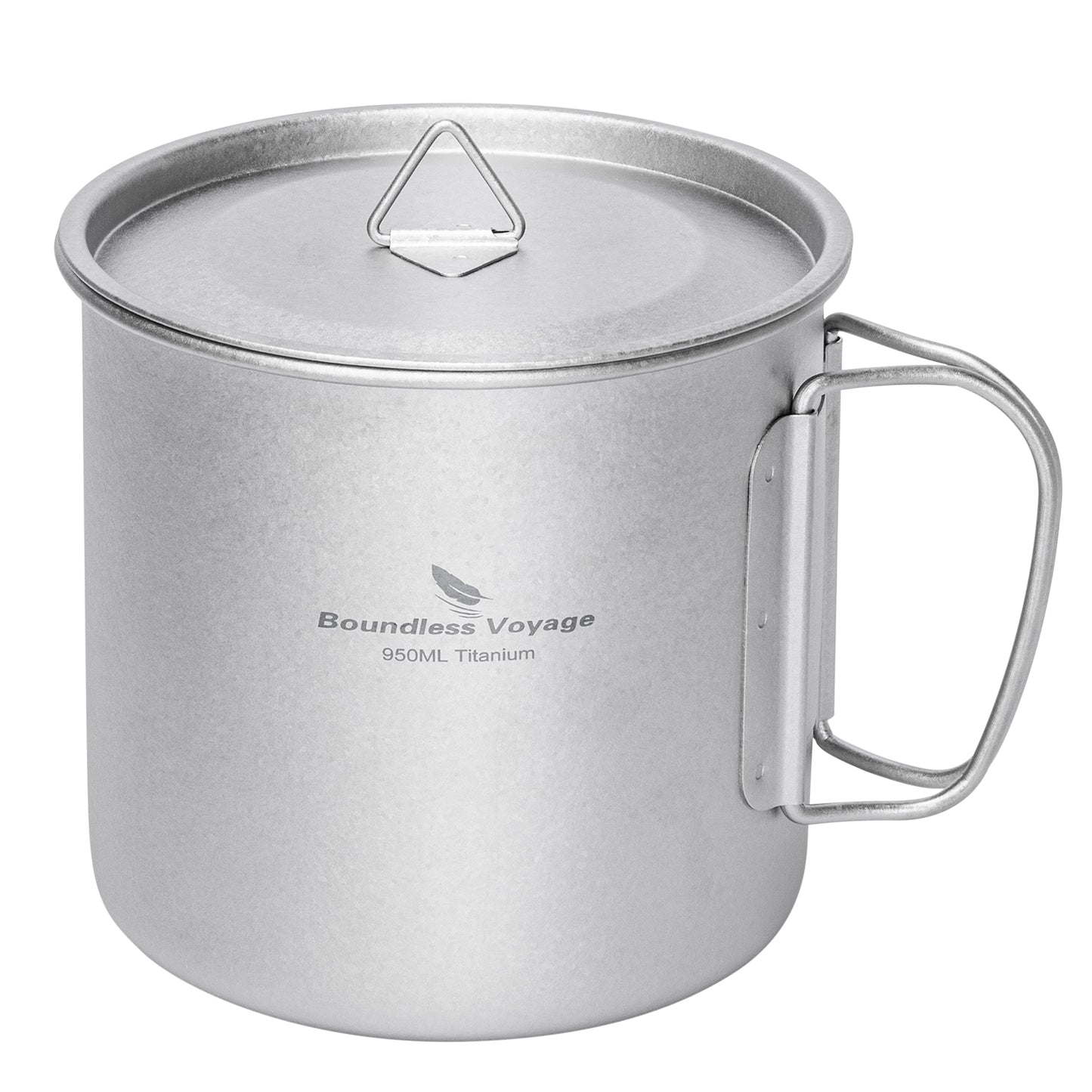 Boundless Voyage 950ml Titanium Camping Mug with Lid – Ultralight Pot Cup with Folding Handles for Backpacking & Outdoor Cooking