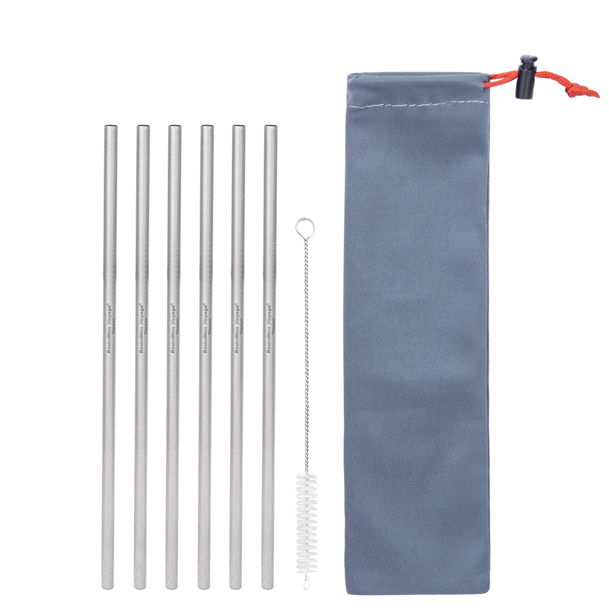 Boundless Voyage Titanium Straw 215mm – TA1 Pure Titanium Reusable Straight Straw with Cleaning Brush & Carry Bag