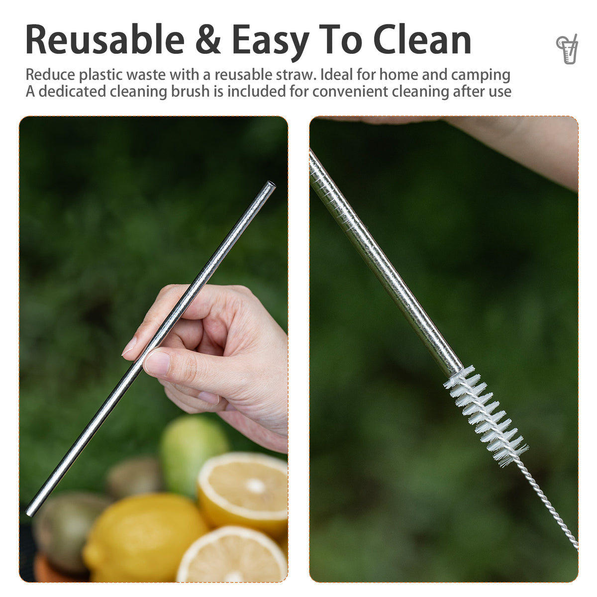 Boundless Voyage Titanium Straw 215mm – TA1 Pure Titanium Reusable Straight Straw with Cleaning Brush & Carry Bag