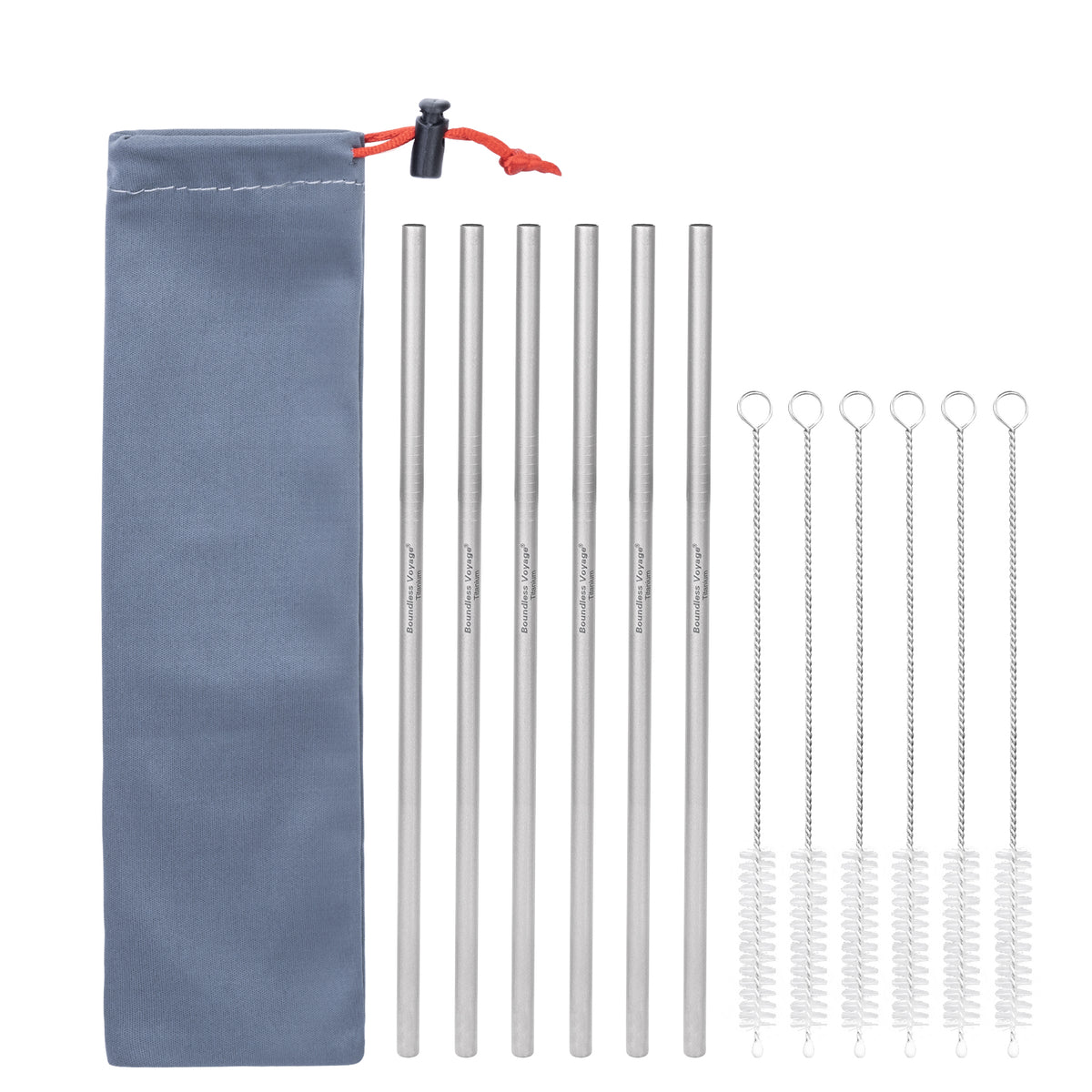 Boundless Voyage Titanium Straw 215mm – TA1 Pure Titanium Reusable Straight Straw with Cleaning Brush & Carry Bag
