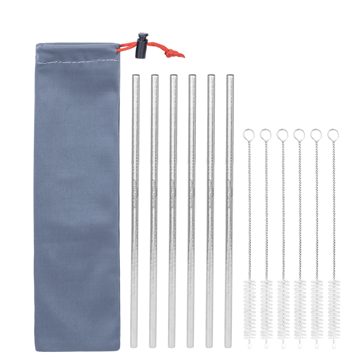 Boundless Voyage Titanium Straw 215mm – TA1 Pure Titanium Reusable Straight Straw with Cleaning Brush & Carry Bag