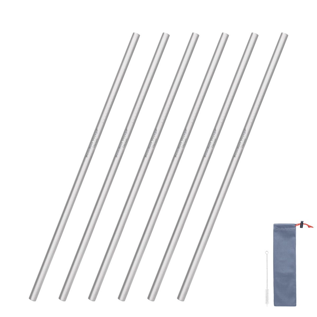 Boundless Voyage Titanium Straw 215mm – TA1 Pure Titanium Reusable Straight Straw with Cleaning Brush & Carry Bag