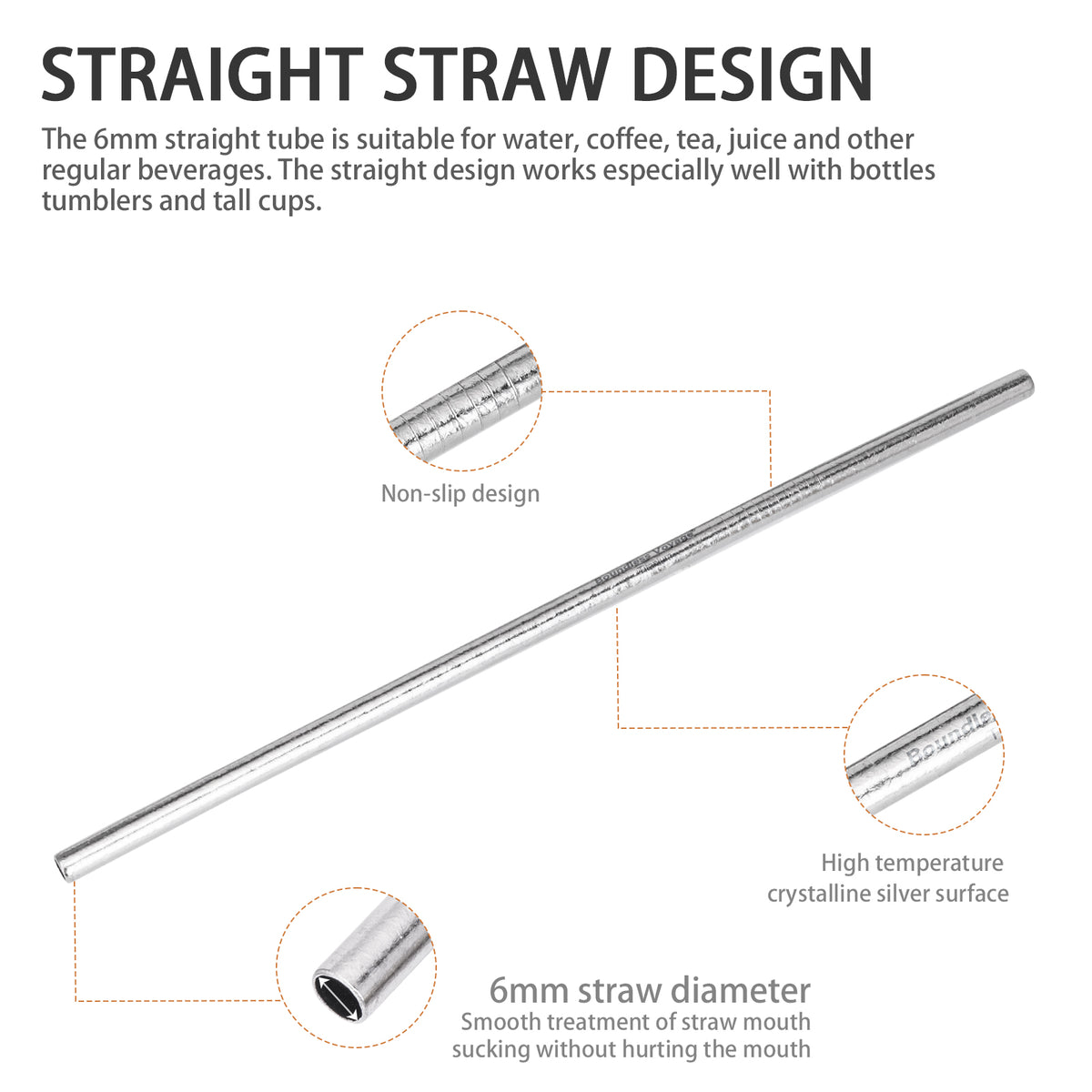 Boundless Voyage Titanium Straw 215mm – TA1 Pure Titanium Reusable Straight Straw with Cleaning Brush & Carry Bag