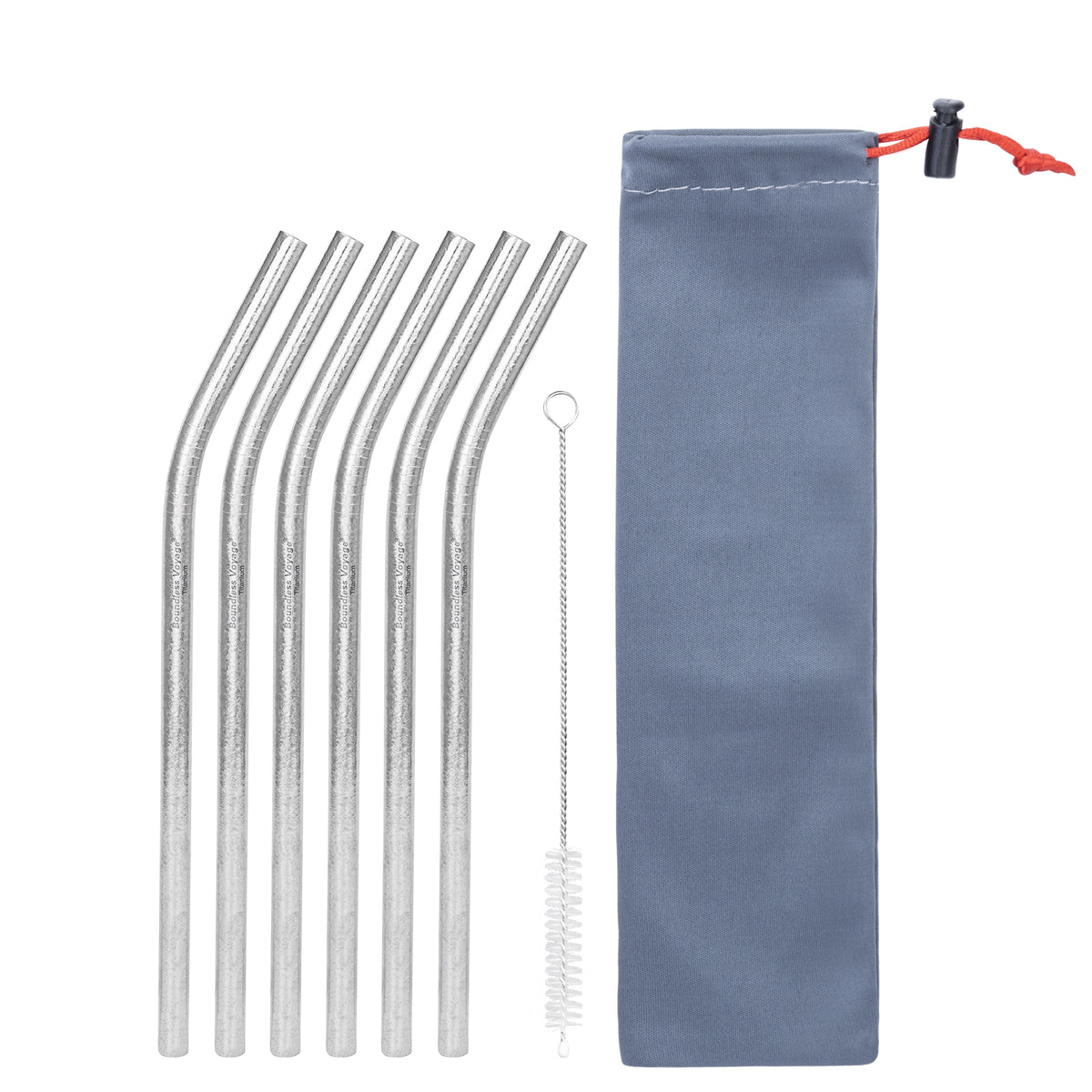 Boundless Voyage 213mm Titanium Bent Straw – TA1 Pure Titanium Reusable Drinking Straw with Cleaning Brush & Carry Bag
