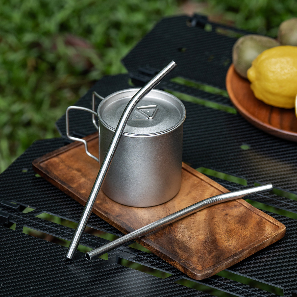 Boundless Voyage 213mm Titanium Bent Straw – TA1 Pure Titanium Reusable Drinking Straw with Cleaning Brush & Carry Bag