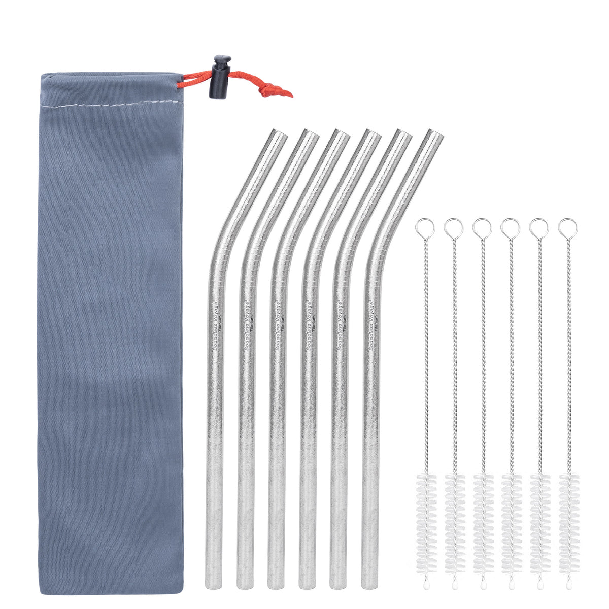 Boundless Voyage 213mm Titanium Bent Straw – TA1 Pure Titanium Reusable Drinking Straw with Cleaning Brush & Carry Bag