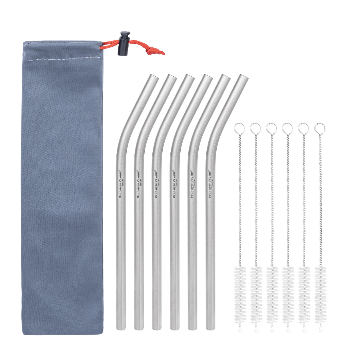 Boundless Voyage 213mm Titanium Bent Straw – TA1 Pure Titanium Reusable Drinking Straw with Cleaning Brush & Carry Bag