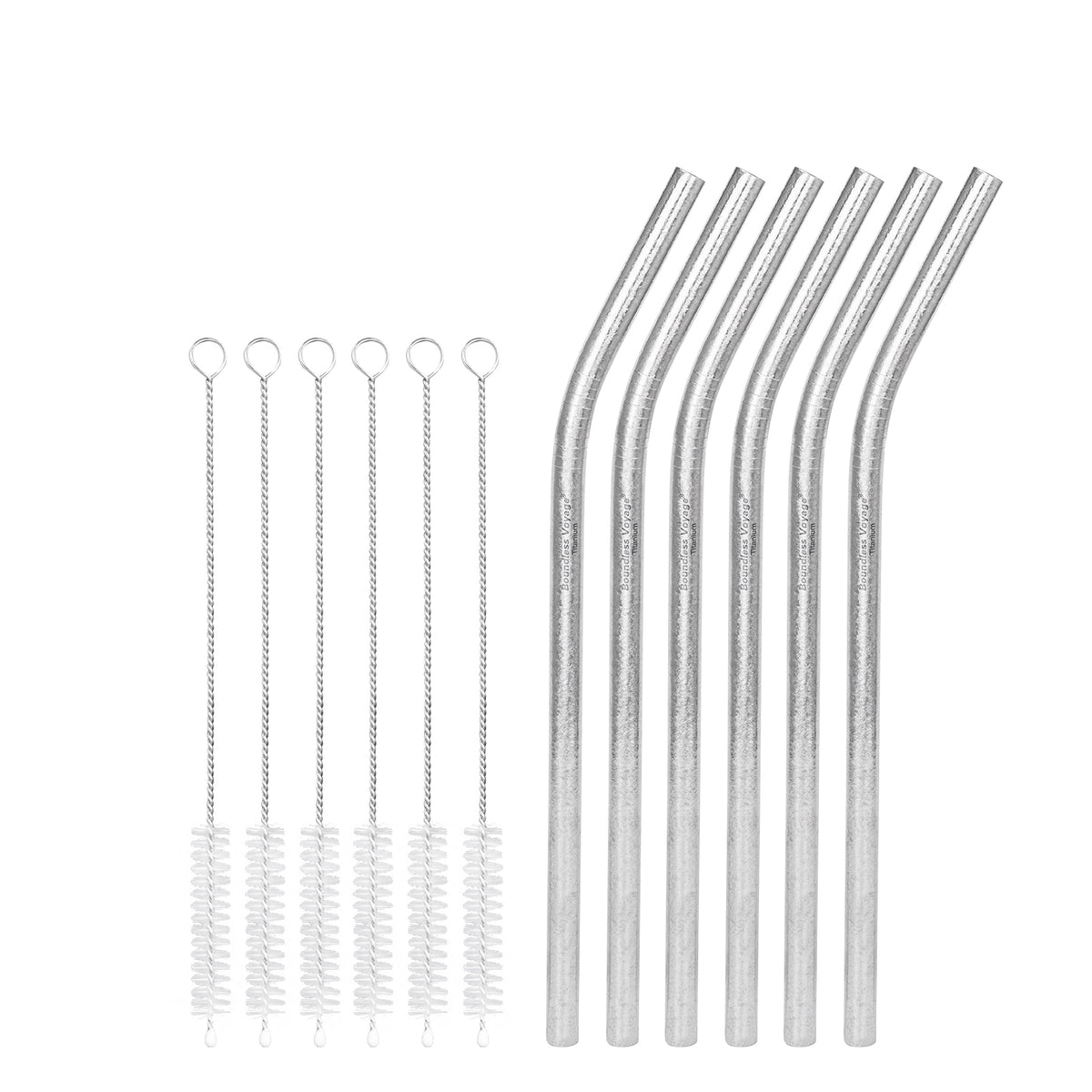 Boundless Voyage 213mm Titanium Bent Straw – TA1 Pure Titanium Reusable Drinking Straw with Cleaning Brush & Carry Bag