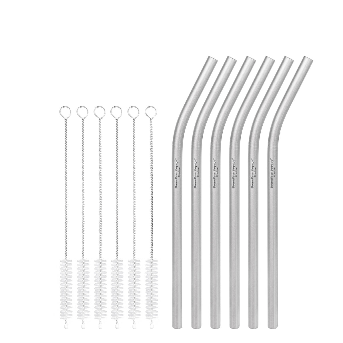 Boundless Voyage 213mm Titanium Bent Straw – TA1 Pure Titanium Reusable Drinking Straw with Cleaning Brush & Carry Bag