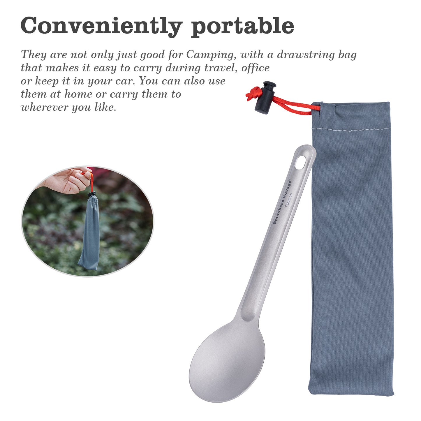 Boundless Voyage Titanium Spoon 16.7cm – Ultralight Camping Spoon with Storage Bag for Travel, Outdoor & Everyday Dining