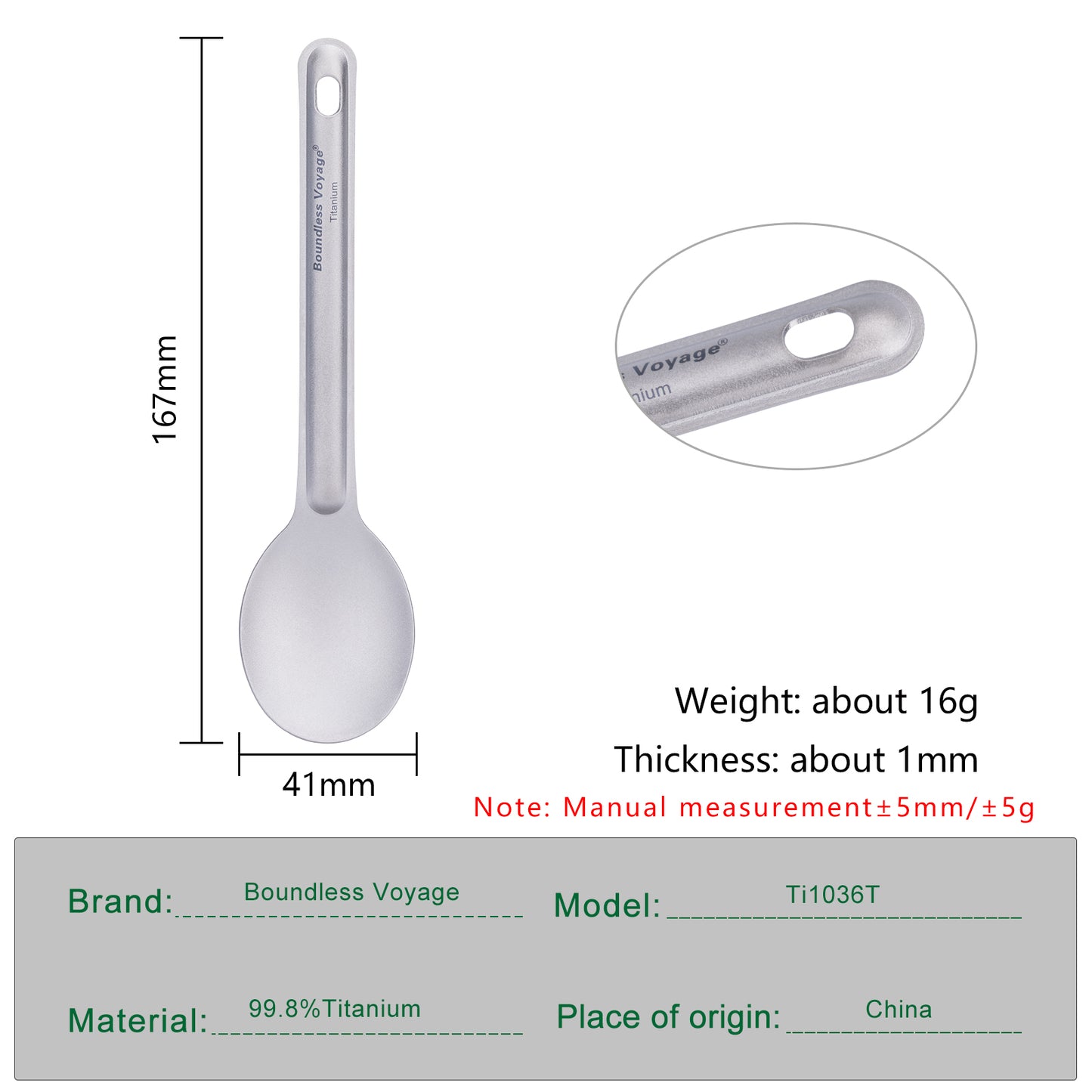 Boundless Voyage Titanium Spoon 16.7cm – Ultralight Camping Spoon with Storage Bag for Travel, Outdoor & Everyday Dining