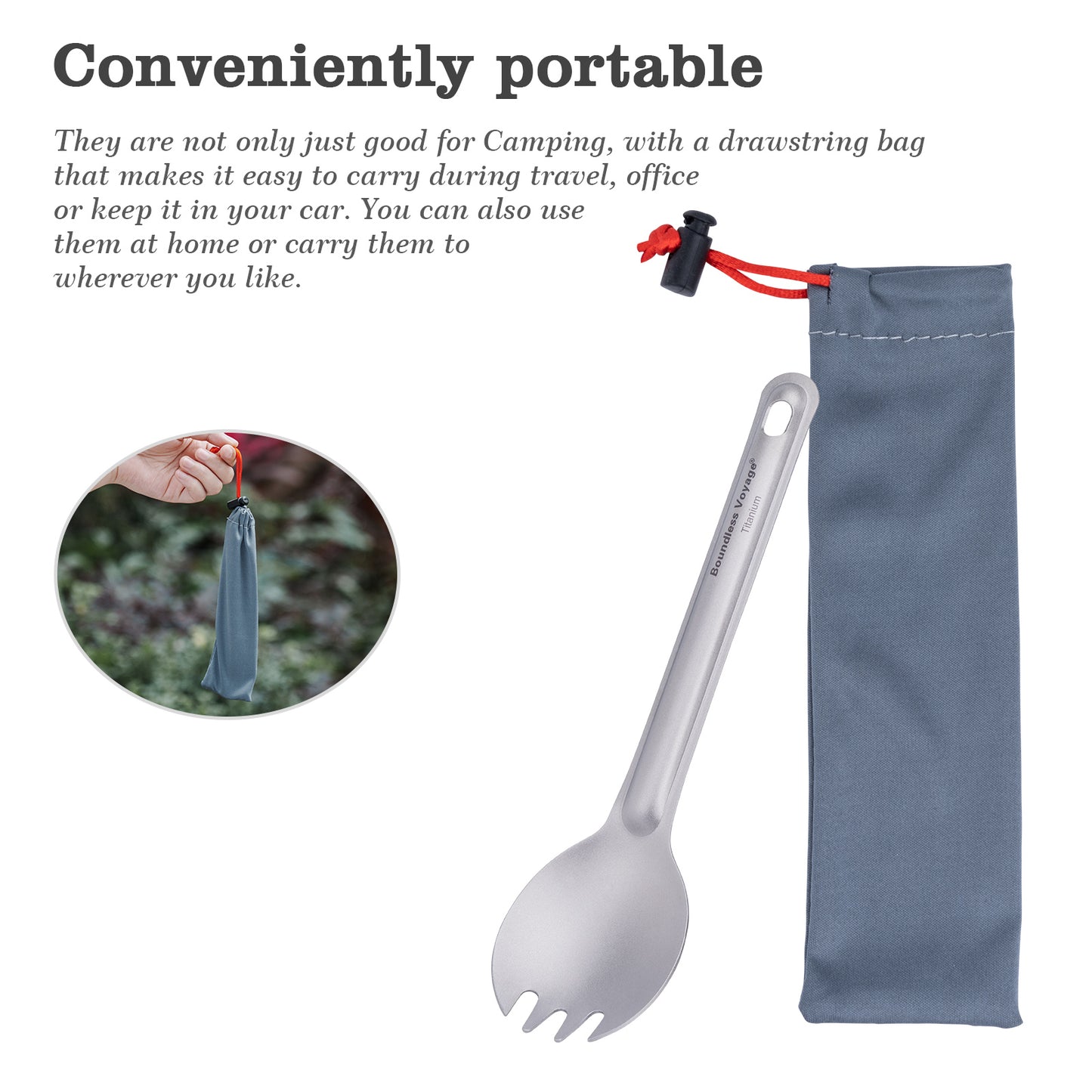 Boundless Voyage Titanium Spork – Ultralight Camping Spoon Fork with Storage Bag for Travel, Hiking & Outdoor Dining