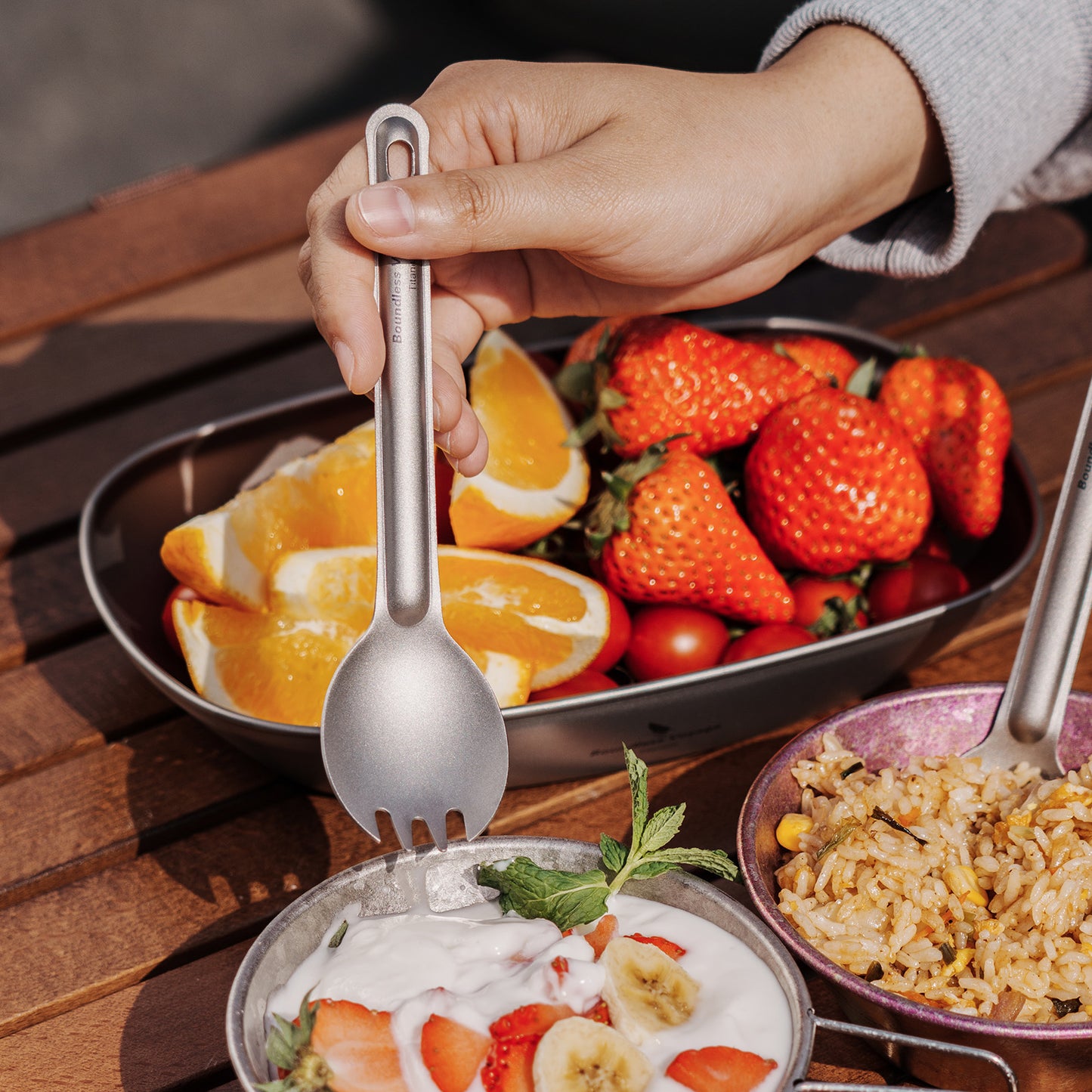 Boundless Voyage Titanium Spork – Ultralight Camping Spoon Fork with Storage Bag for Travel, Hiking & Outdoor Dining