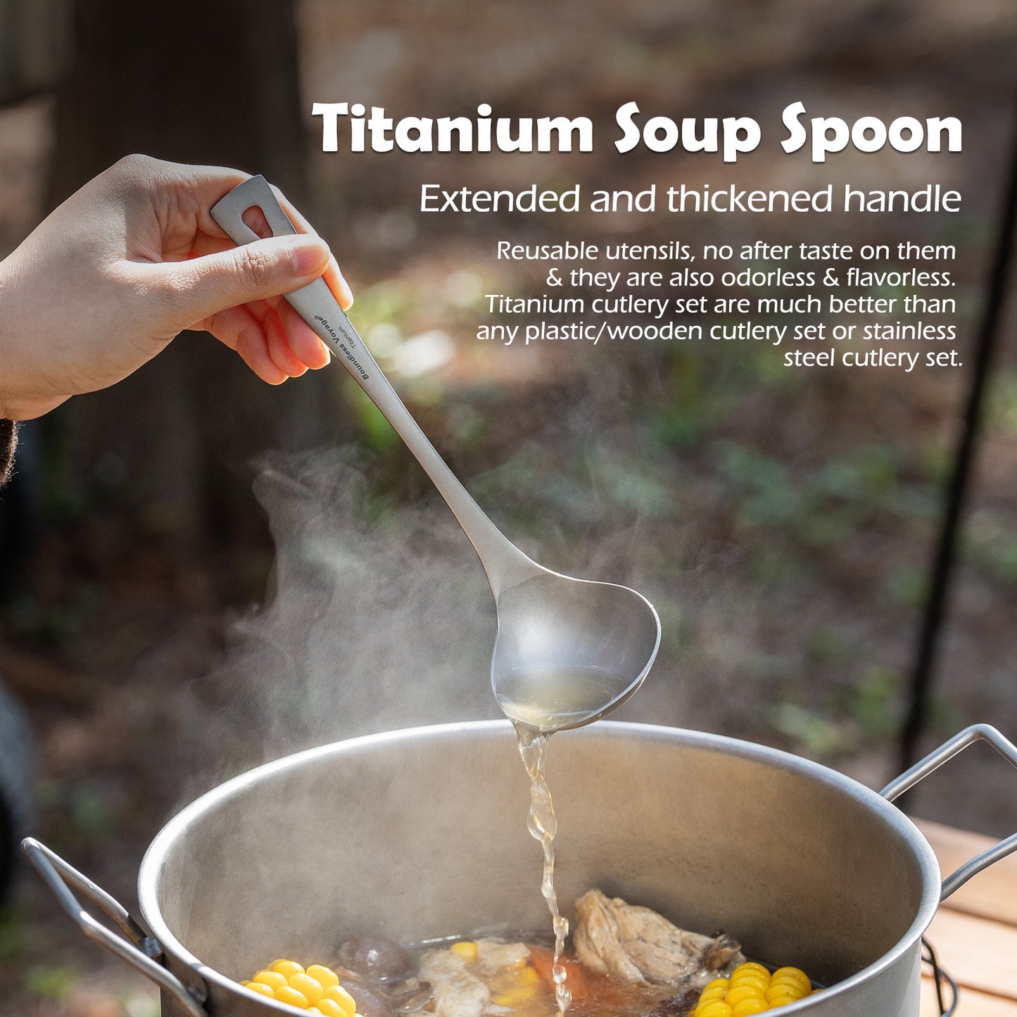 Boundless Voyage Titanium Soup Spoon – Ultralight Camping Tableware for Hiking, Travel & Outdoor Dining