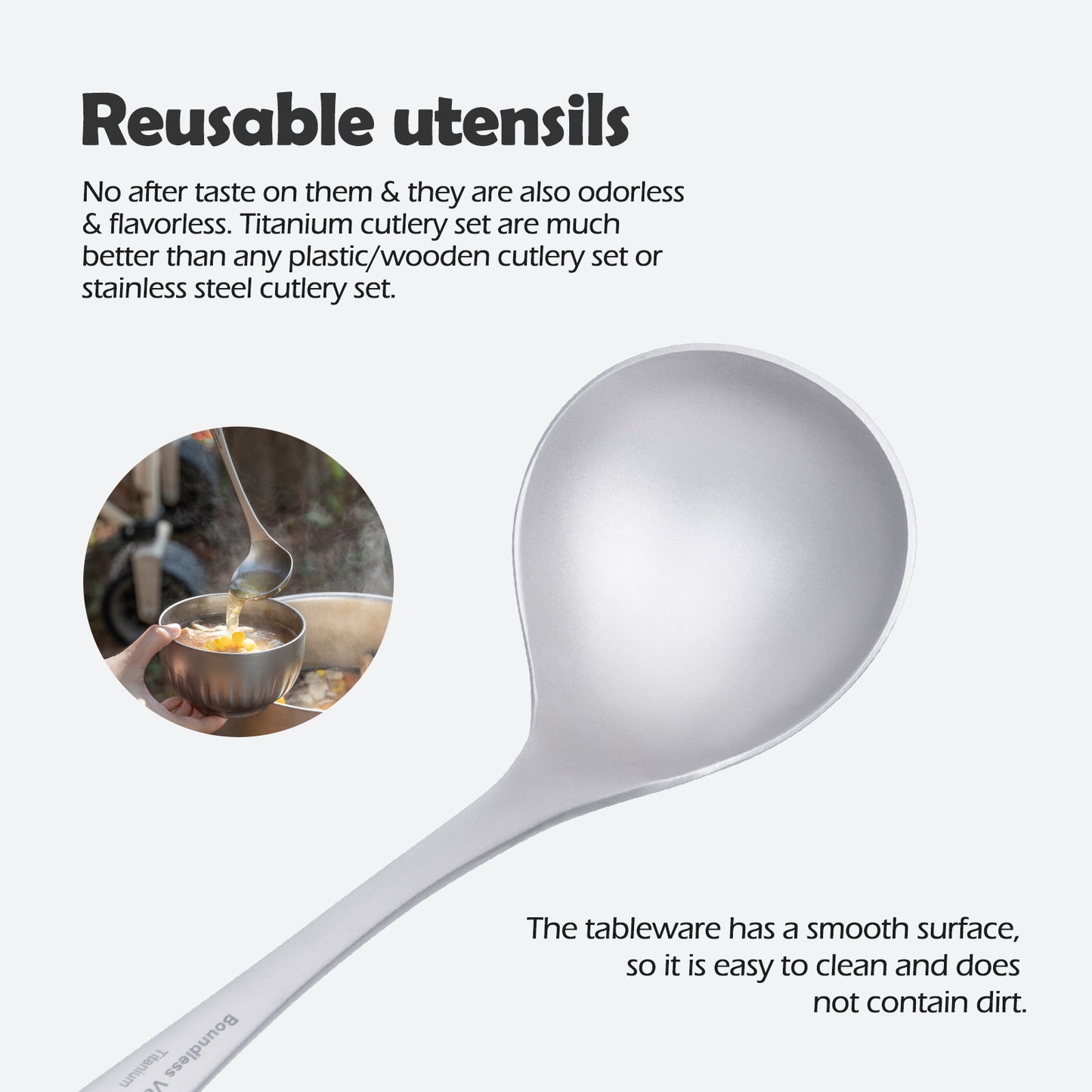 Boundless Voyage Titanium Soup Spoon – Ultralight Camping Tableware for Hiking, Travel & Outdoor Dining