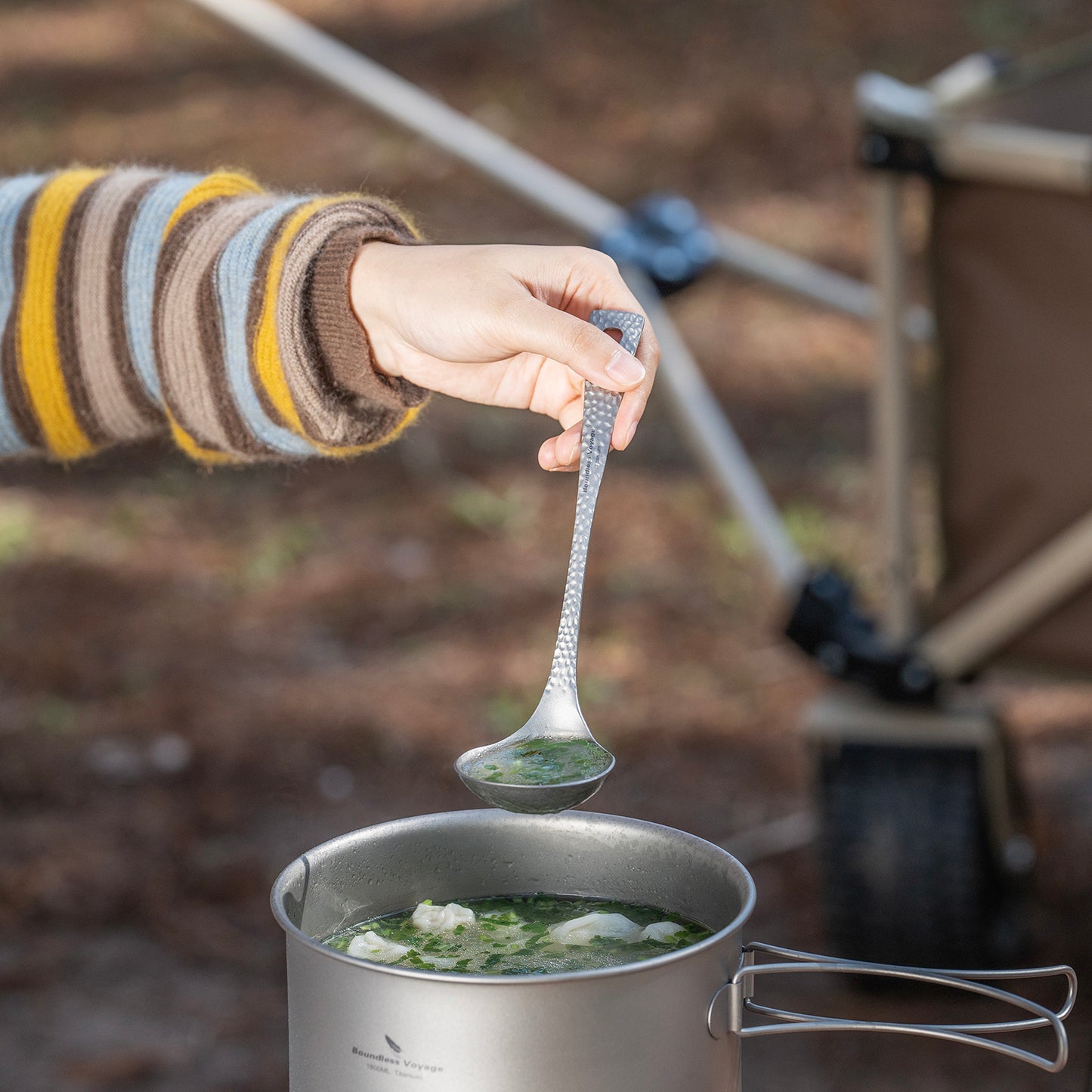 Boundless Voyage Titanium Soup Spoon – Ultralight Camping Spoon with Embossed Handle for Hiking & Outdoor Dining