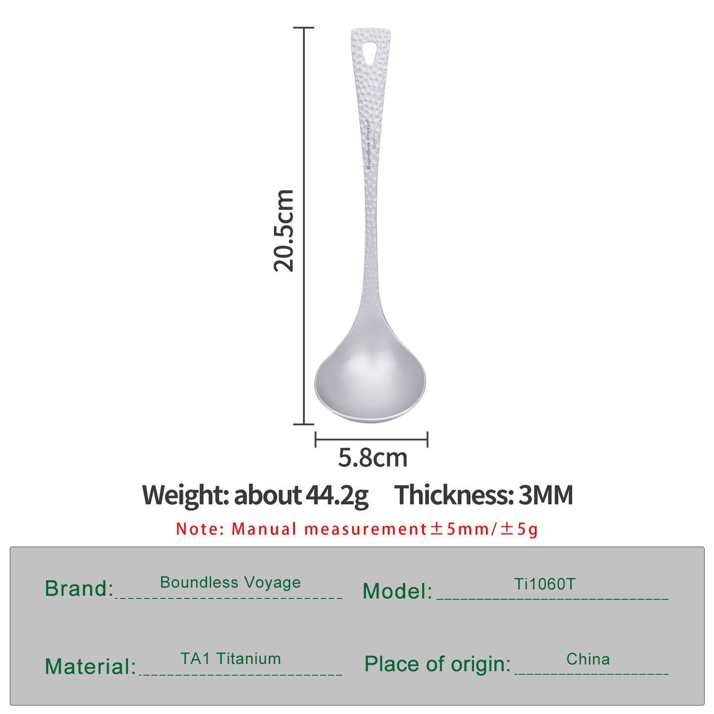 Boundless Voyage Titanium Soup Spoon – Ultralight Camping Spoon with Embossed Handle for Hiking & Outdoor Dining