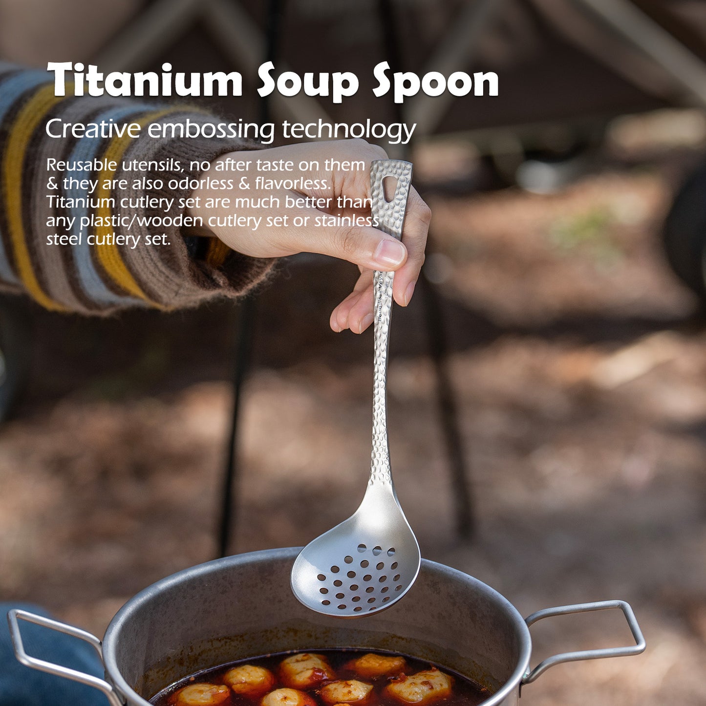 Boundless Voyage Titanium Skimmer Spoon – Ultralight Camping Slotted Spoon for Cooking, Frying & Outdoor Dining