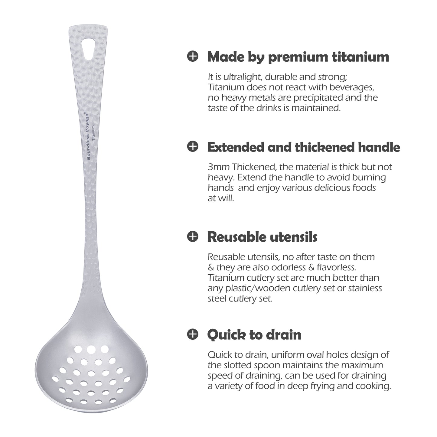 Boundless Voyage Titanium Skimmer Spoon – Ultralight Camping Slotted Spoon for Cooking, Frying & Outdoor Dining