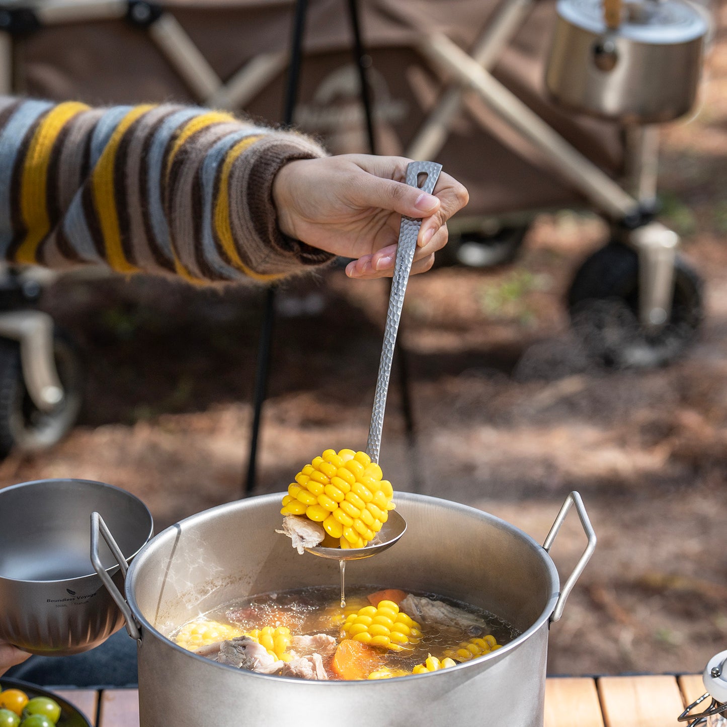 Boundless Voyage Titanium Skimmer Spoon Lightweight Cooking Skimmer Ladle with Long Handle Food Strainer Colander Kitchen Tools