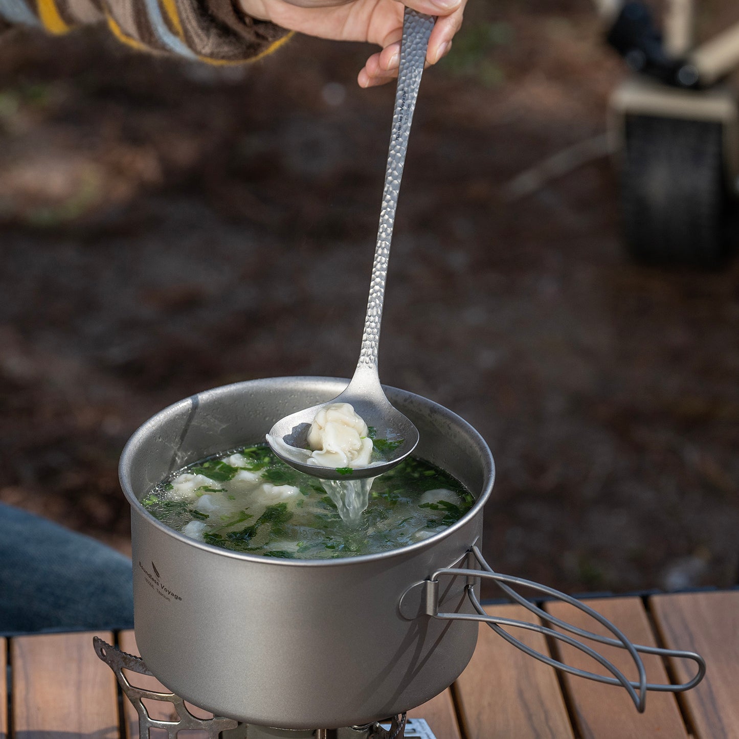 Boundless Voyage Titanium Skimmer Spoon Lightweight Cooking Skimmer Ladle with Long Handle Food Strainer Colander Kitchen Tools