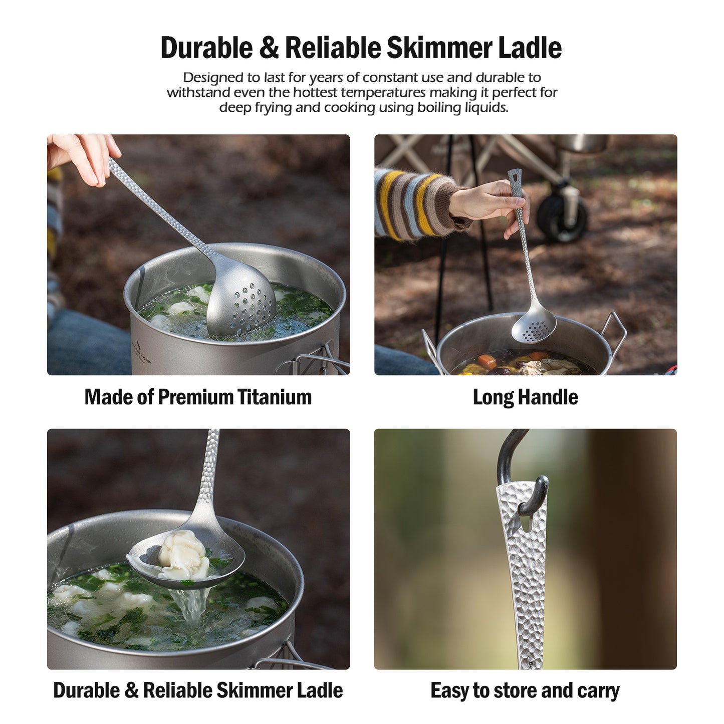 Boundless Voyage Titanium Skimmer Spoon Lightweight Cooking Skimmer Ladle with Long Handle Food Strainer Colander Kitchen Tools