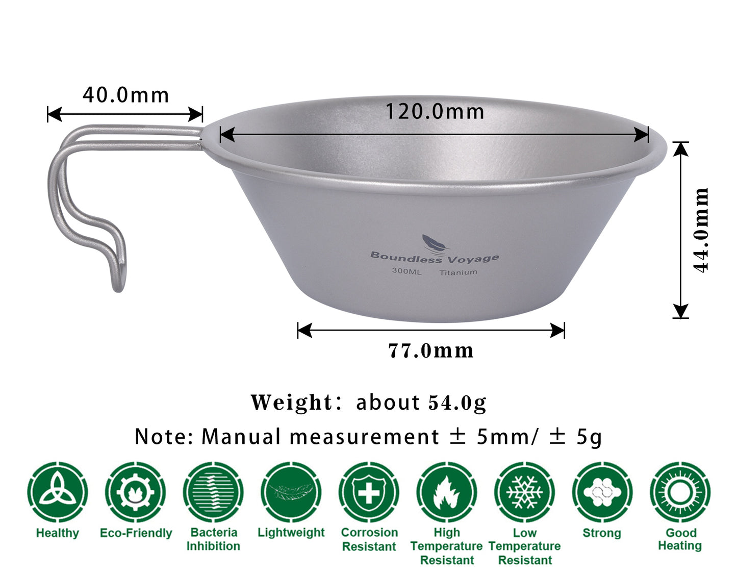 Boundless Voyage Titanium Sierra Cup Bowl with Handle Outdoor Camping Hiking Portable Mug Pan Tableware 300ml