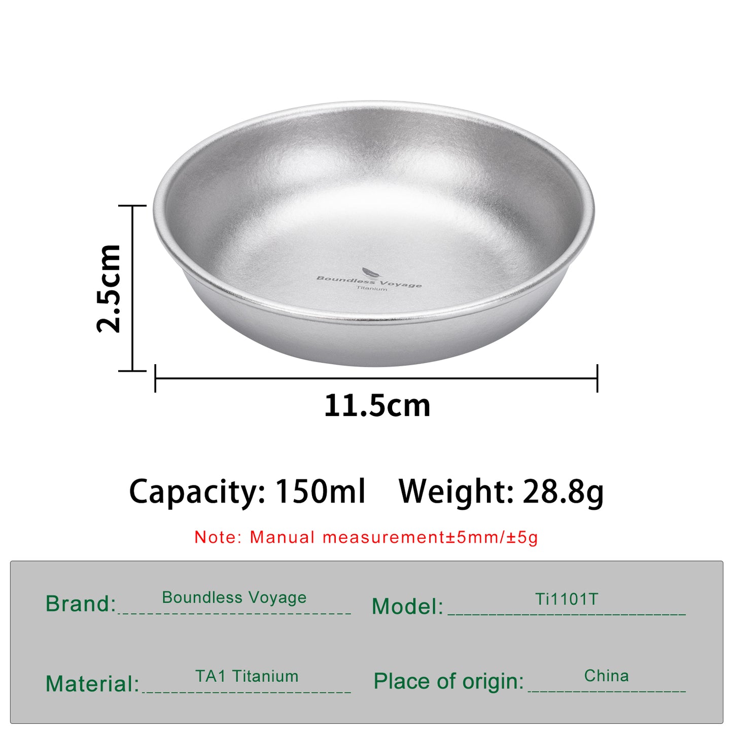 Boundless Voyage Titanium Camping Plate 150ml – Portable Ultralight Dining Bowl for Outdoor Meals & Travel