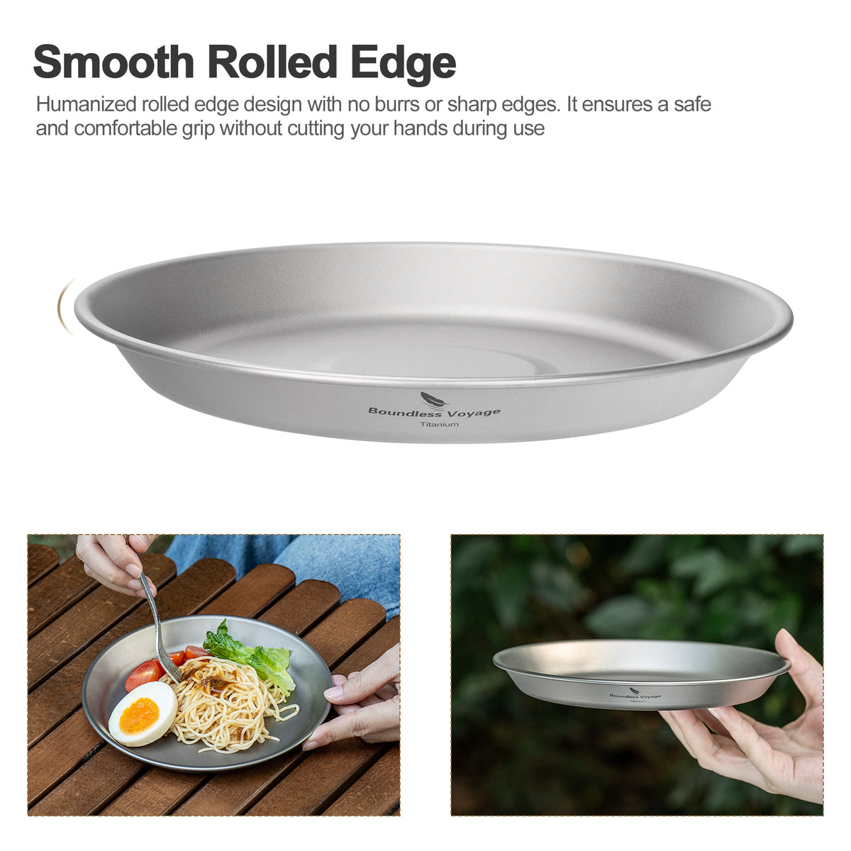 Boundless Voyage 300ml Titanium Camping Bowl & Plate – Ultralight TA1 Pure Titanium Shallow Dish for Backpacking, Hiking & Outdoor Dining