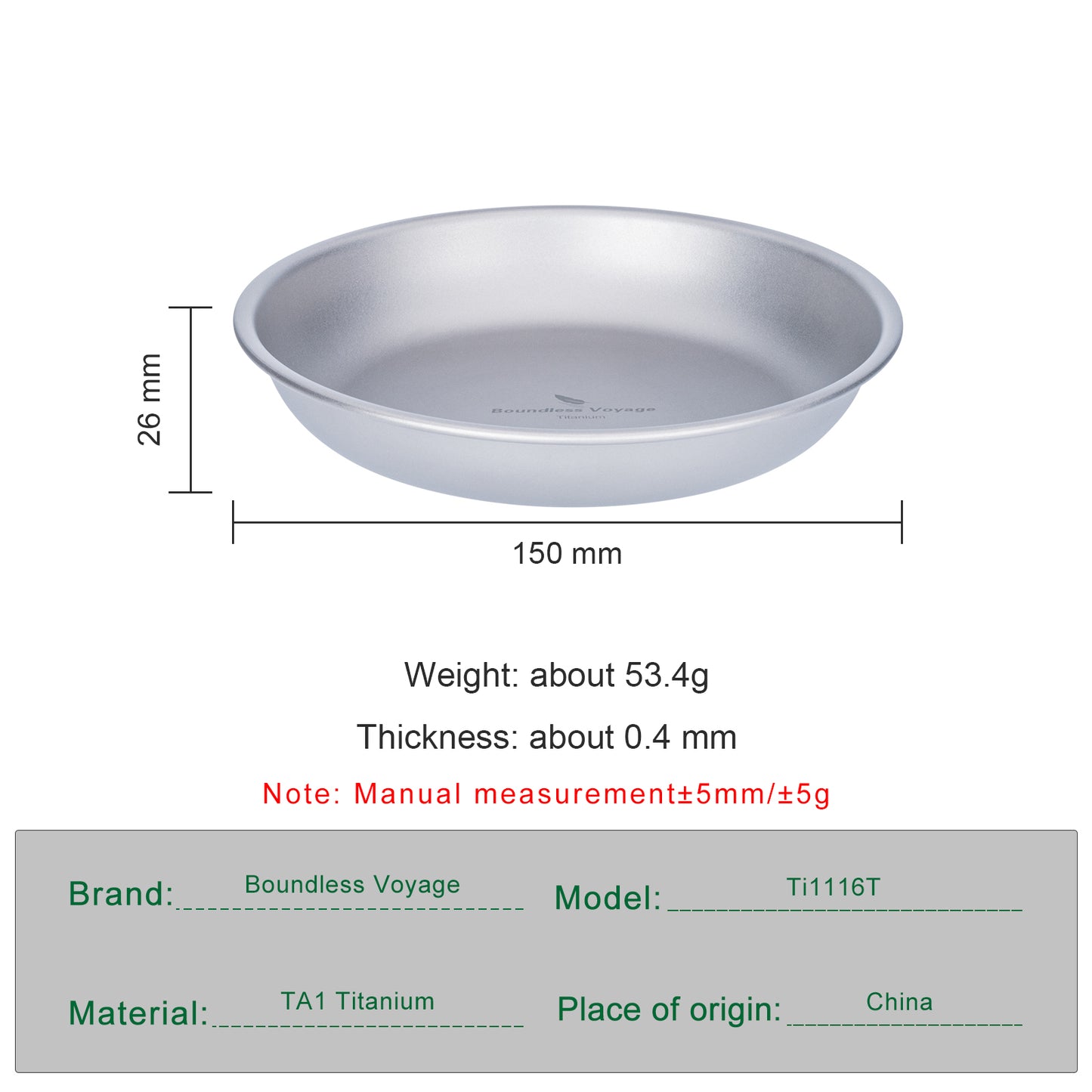 Boundless Voyage Titanium Camping Plate – Ultralight Round Dinner Plate with Mesh Bag for Hiking, Backpacking & Outdoor Dining