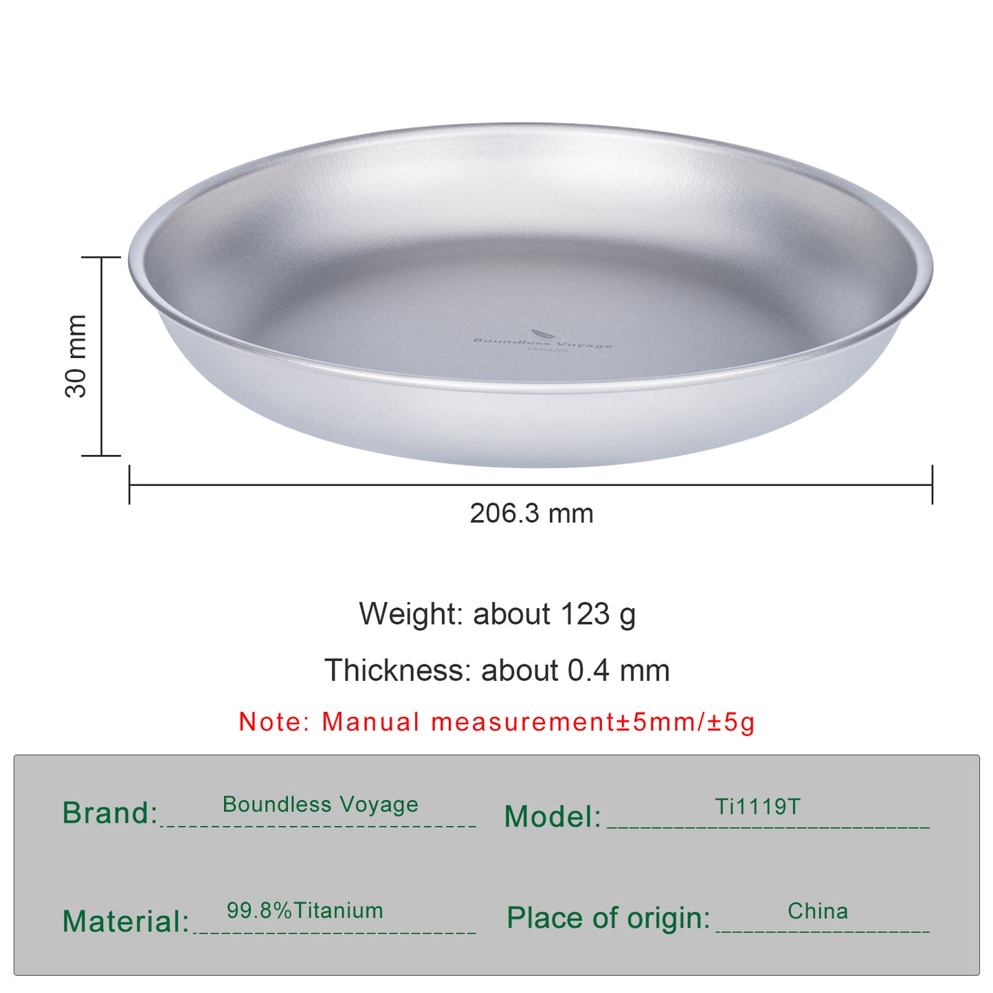 Boundless Voyage Titanium Camping Plate 8" – Ultralight Large Dinner Plate with Mesh Bag for Hiking, Backpacking & Outdoor Dining