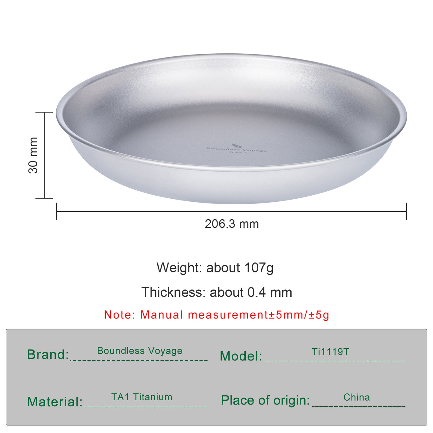 Boundless Voyage Titanium Camping Plate 8" – Ultralight Large Dinner Plate with Mesh Bag for Hiking, Backpacking & Outdoor Dining
