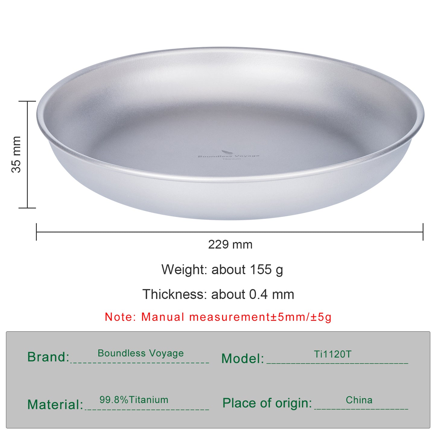 Boundless Voyage Titanium Camping Plate 9" – Ultralight Large Dinner Plate with Mesh Bag for Hiking, Backpacking & Outdoor Dining