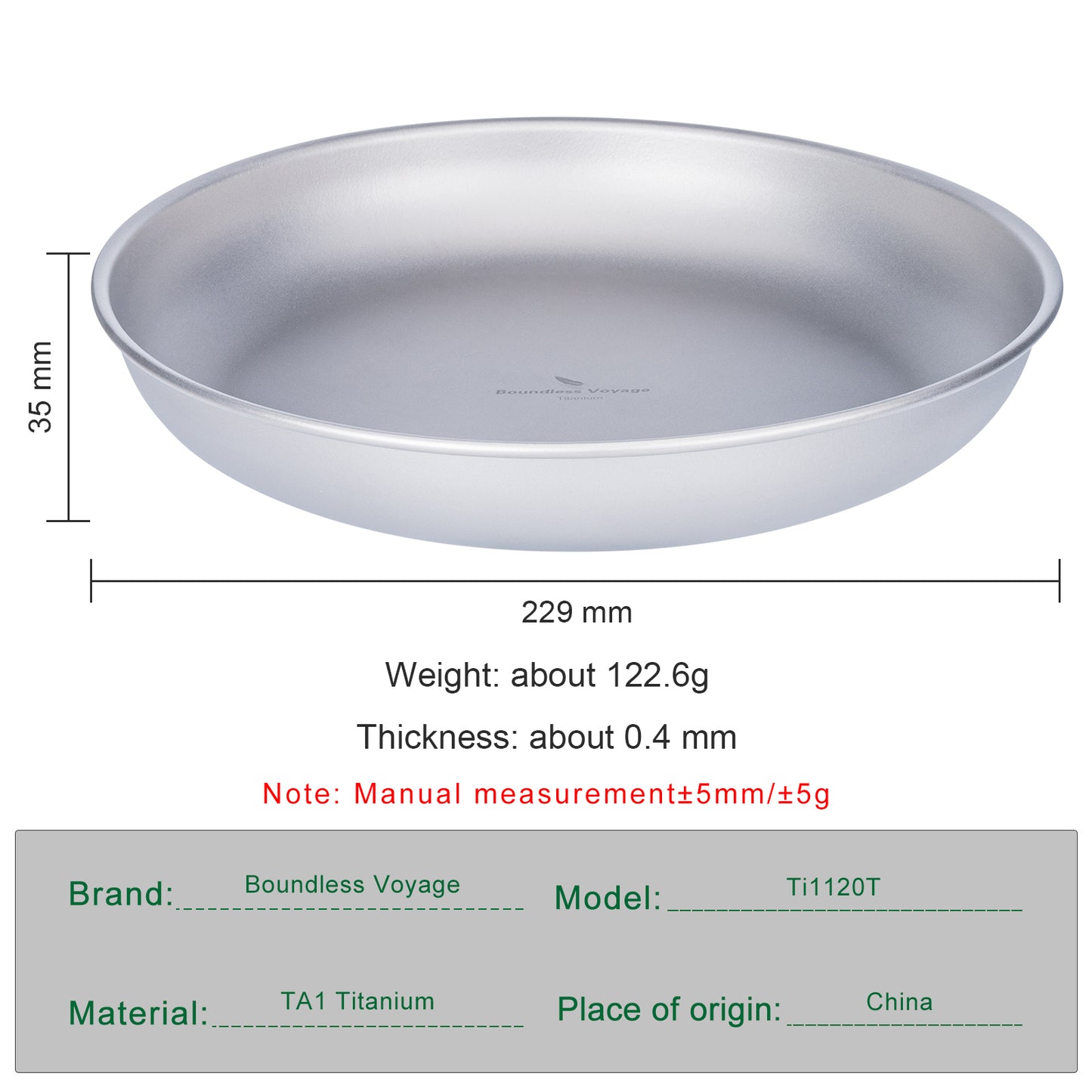 Boundless Voyage Titanium Camping Plate 9" – Ultralight Large Dinner Plate with Mesh Bag for Hiking, Backpacking & Outdoor Dining