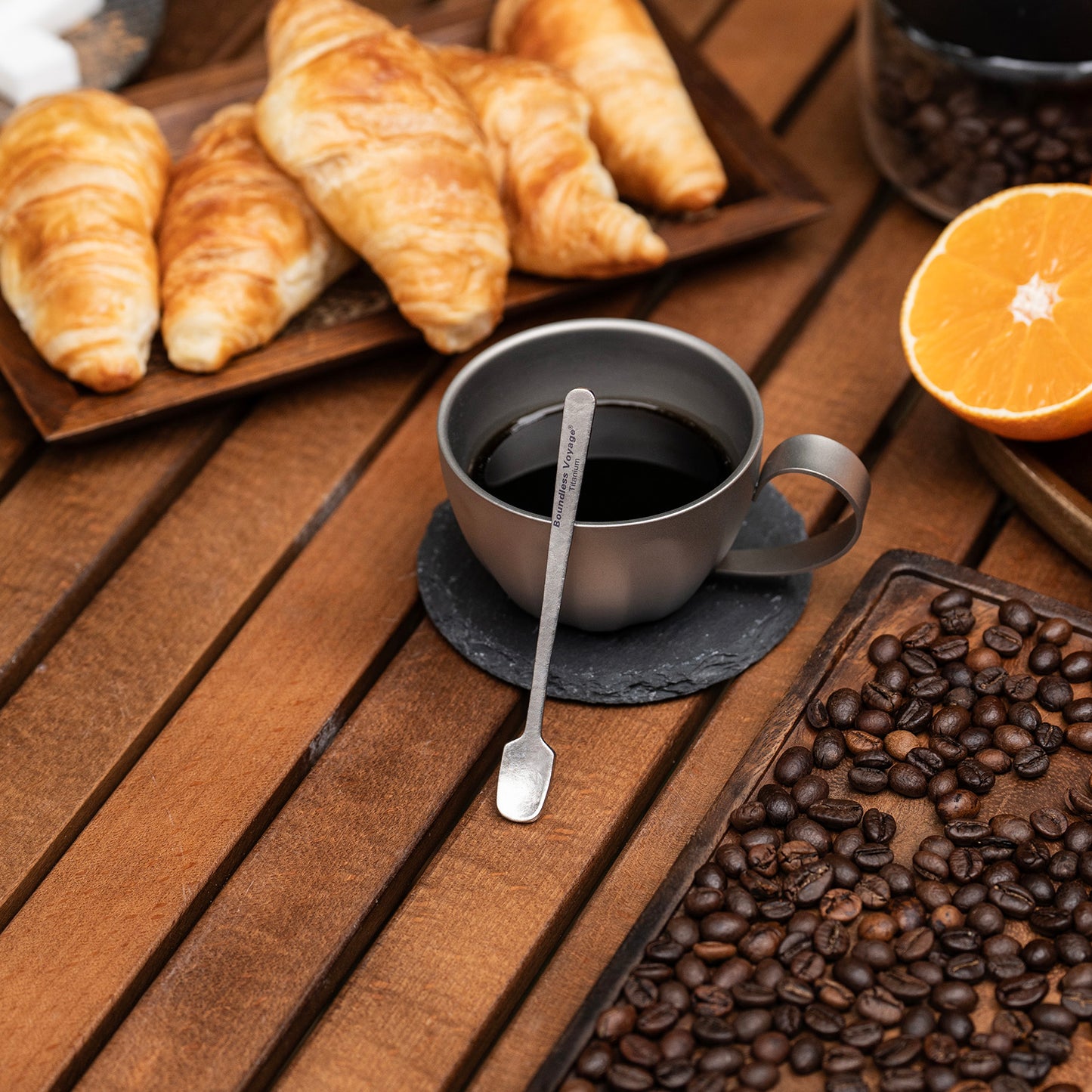 Boundless Voyage  Titanium Mini Coffee Spoon – Ultralight Reusable Espresso & Dessert Spoon for Home, Office, Travel & Camping 5PCS