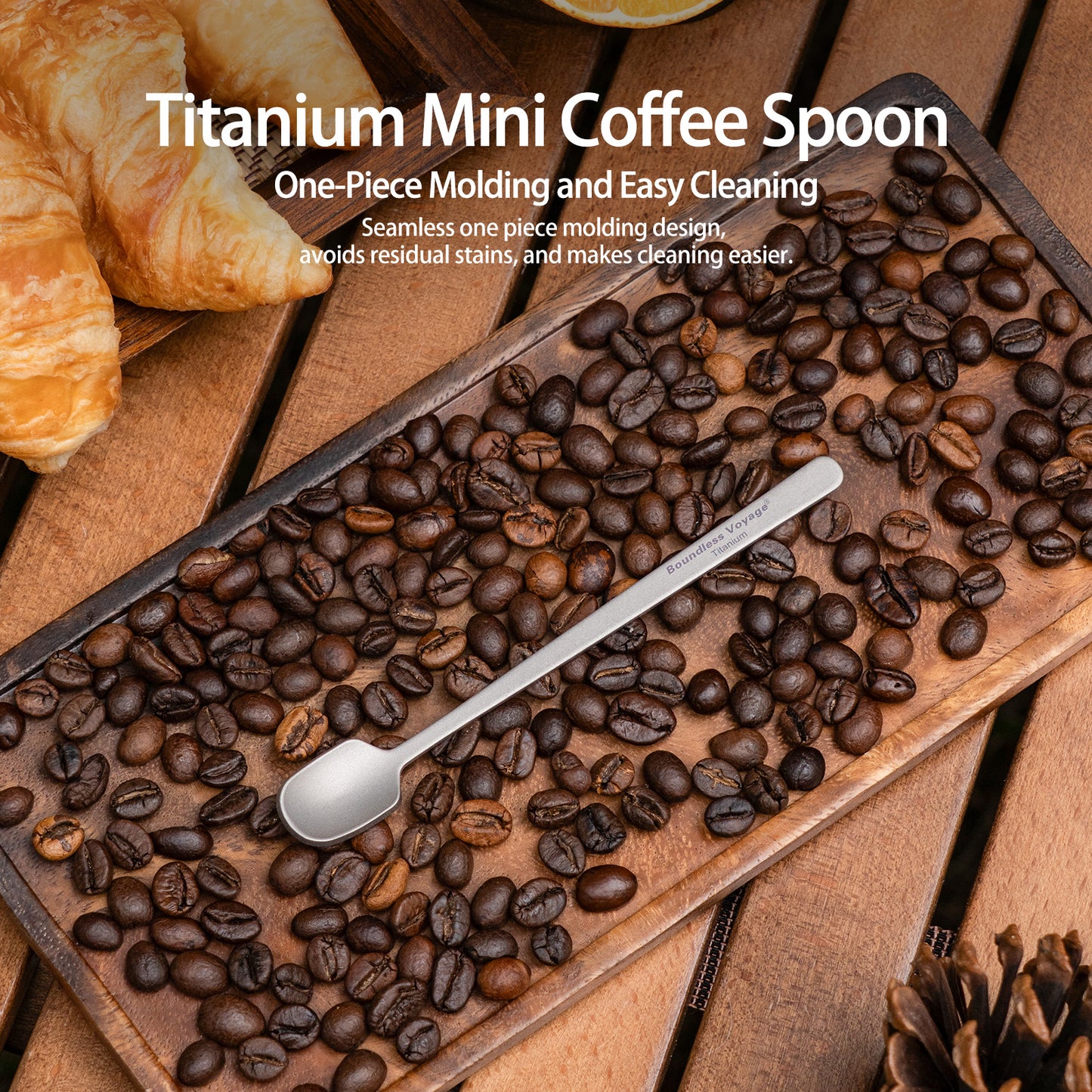 Boundless Voyage TA1 Titanium Mini Coffee Spoon – Ultralight Reusable Espresso & Dessert Spoon for Home, Office, Travel & Camping