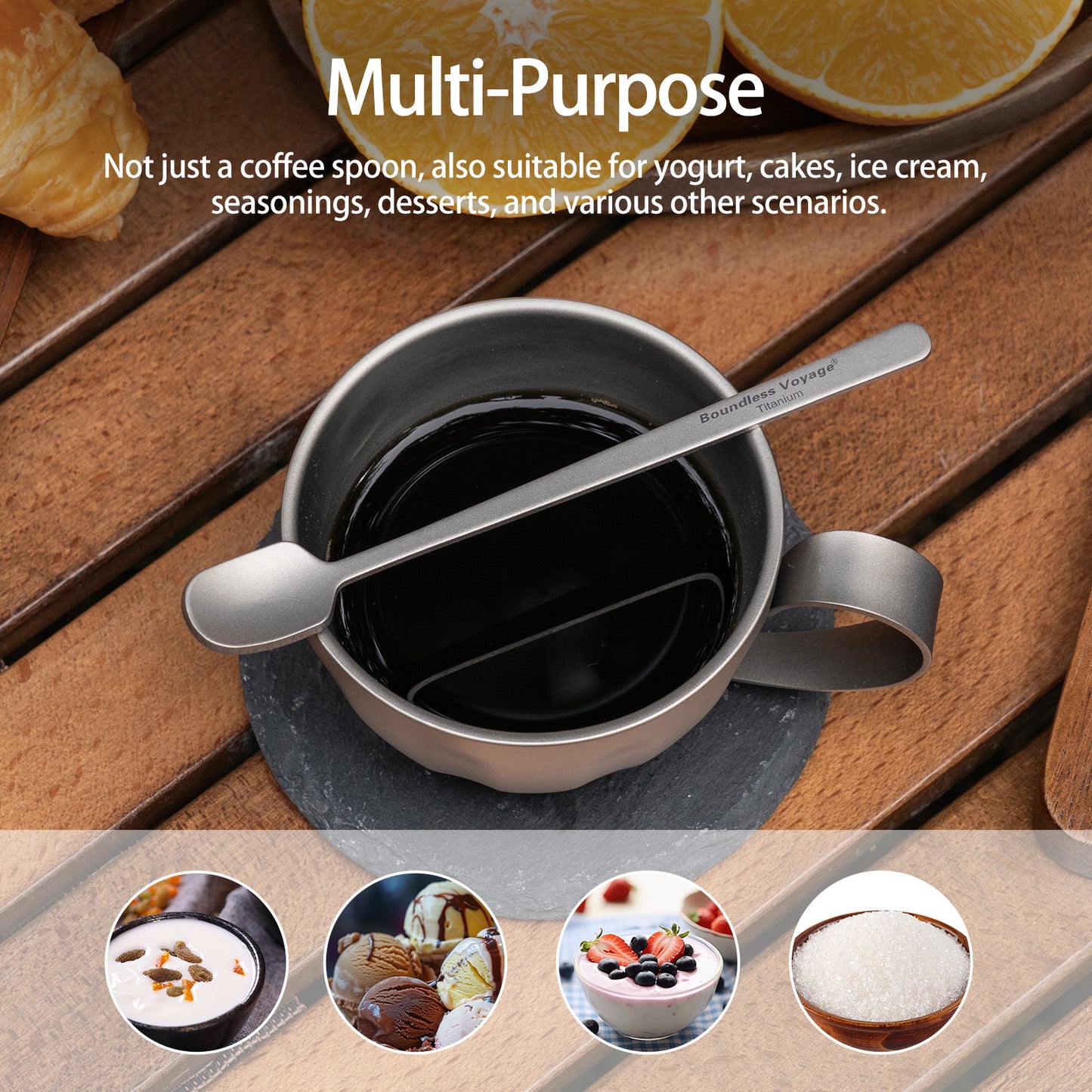 Boundless Voyage TA1 Titanium Mini Coffee Spoon – Ultralight Reusable Espresso & Dessert Spoon for Home, Office, Travel & Camping